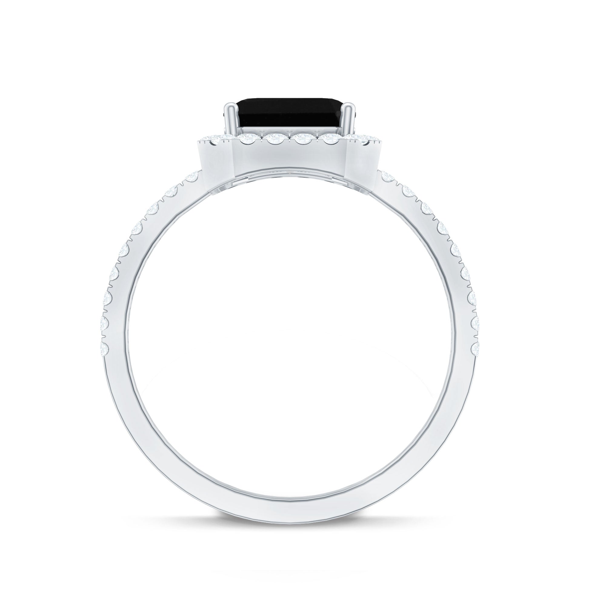 Certified Asscher Cut Black Onyx and Diamond Engagement Ring AAA - Rosec Jewels