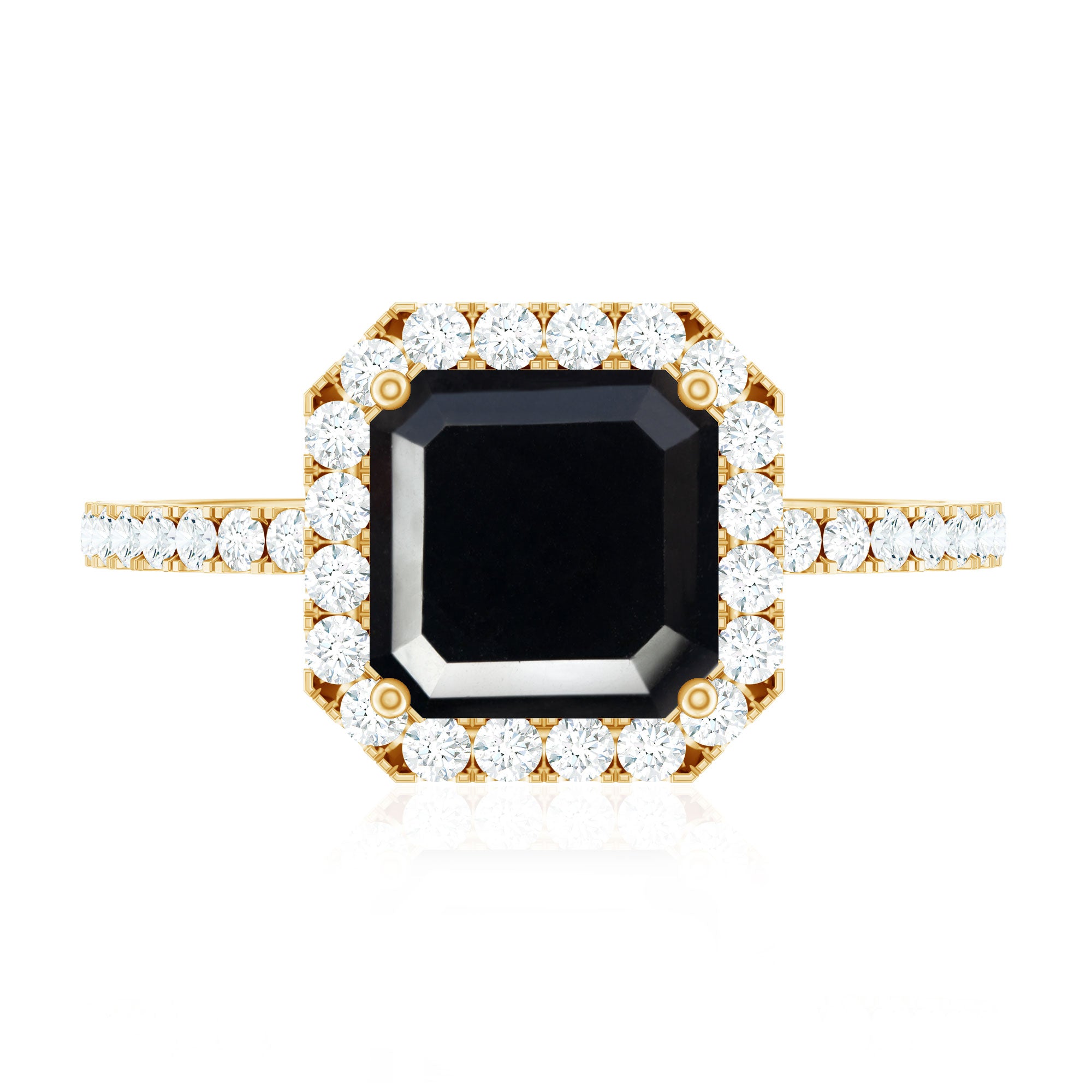 Certified Asscher Cut Black Onyx and Diamond Engagement Ring AAA - Rosec Jewels
