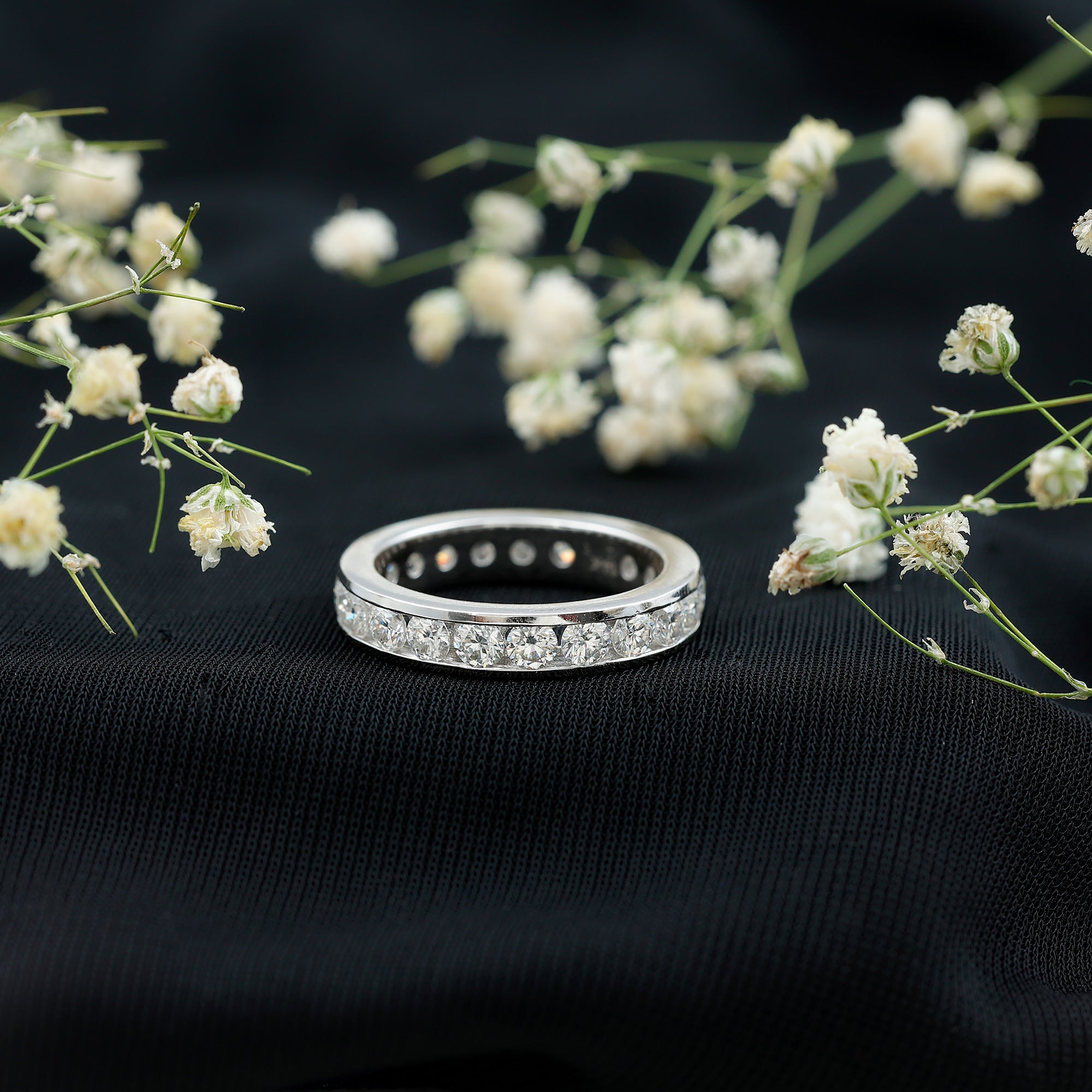 Channel Set Round Moissanite Full Eternity Band Ring D-VS1 - Rosec Jewels