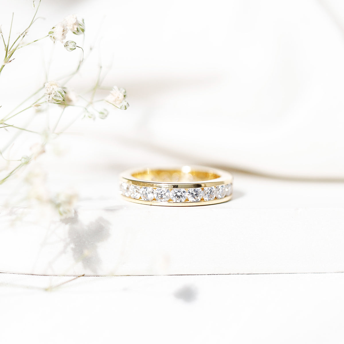 Channel Set Round Moissanite Full Eternity Band Ring D-VS1 - Rosec Jewels