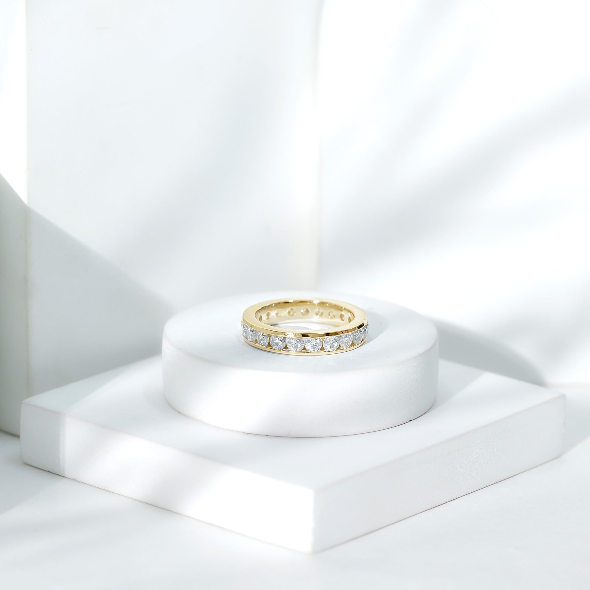 Channel Set Round Moissanite Full Eternity Band Ring D-VS1 - Rosec Jewels