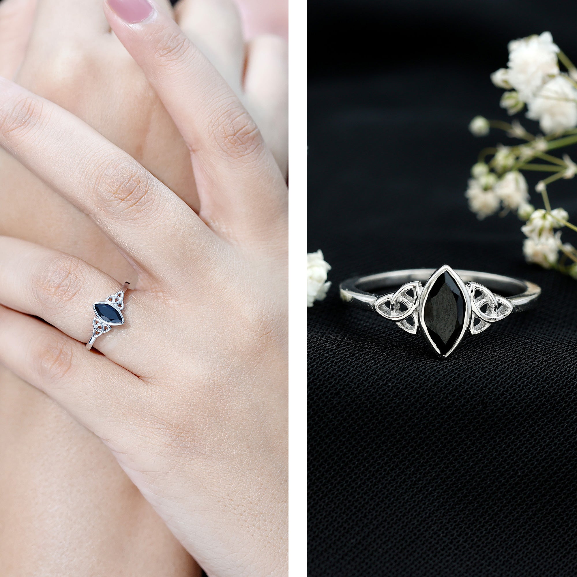 Marquise Shape Black Spinel Solitaire Promise Ring AAA - Rosec Jewels