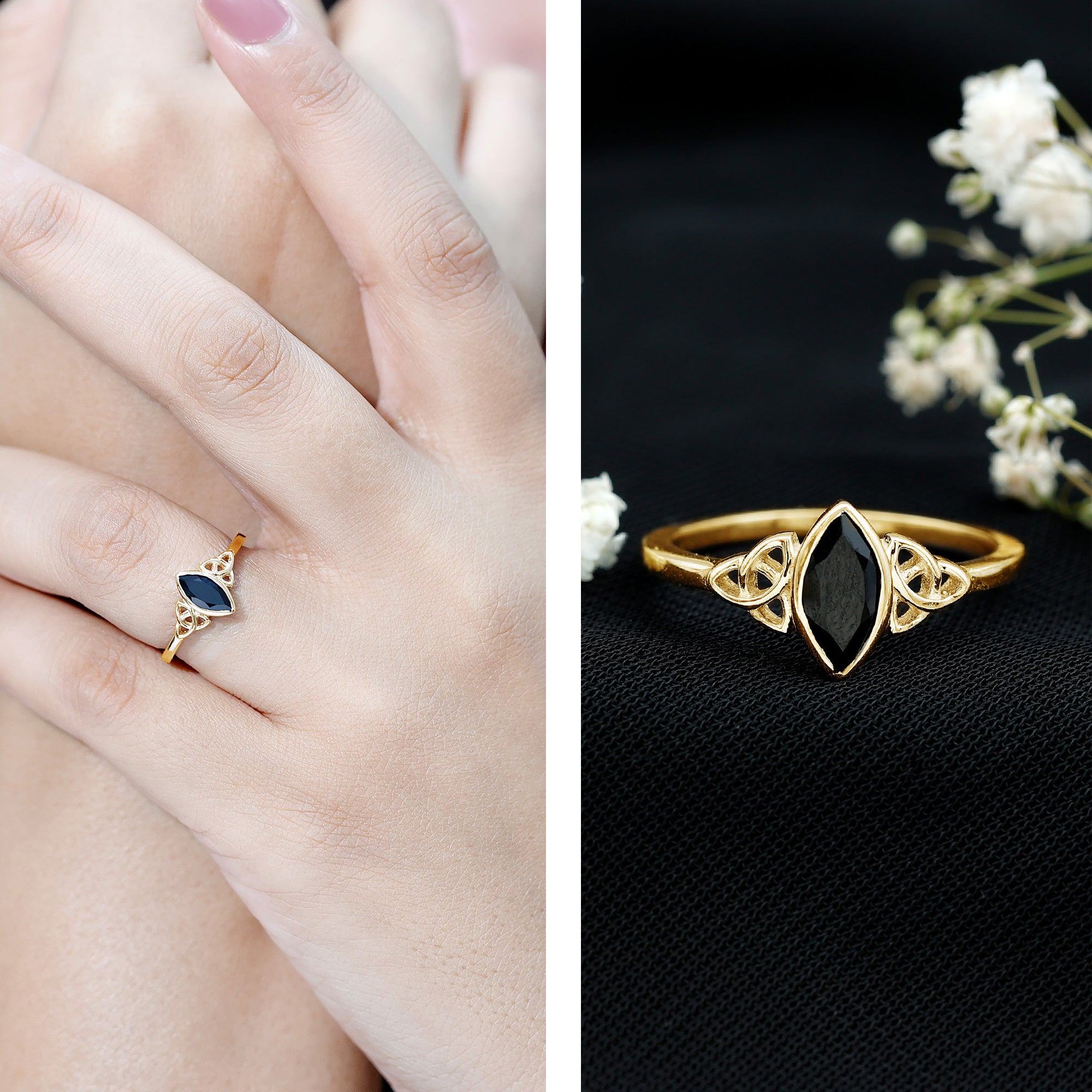 Marquise Shape Black Spinel Solitaire Promise Ring AAA - Rosec Jewels