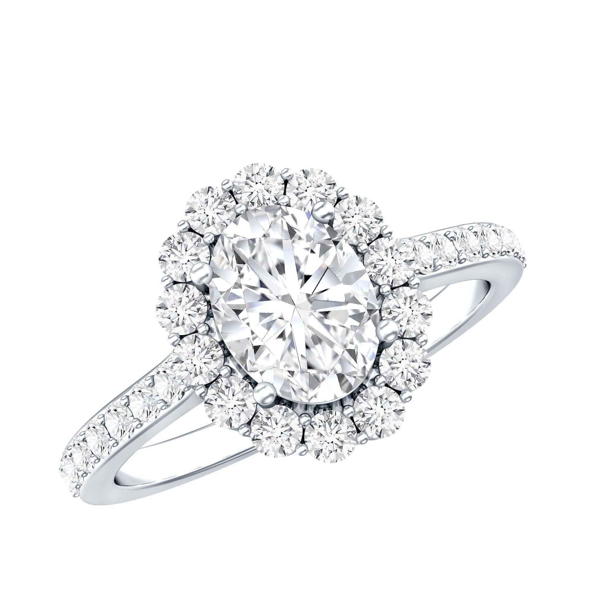 Certified 1.2 Carat Moissanite Oval Halo Engagement Ring for Women D-VS1 - Rosec Jewels