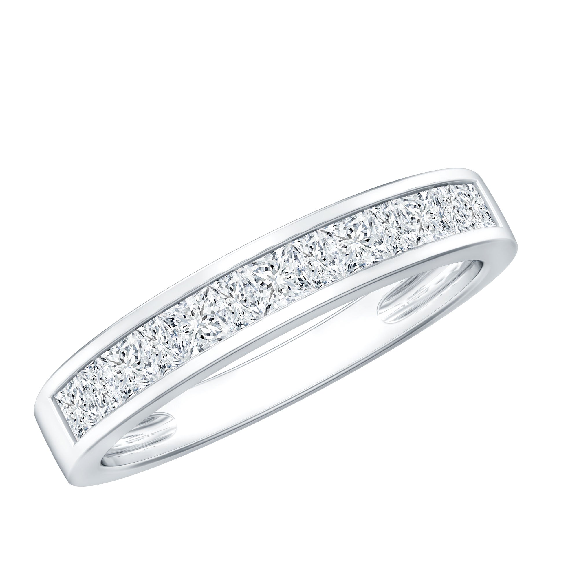 Princess Cut Moissanite Half Eternity Band in Channel Setting D-VS1 - Rosec Jewels