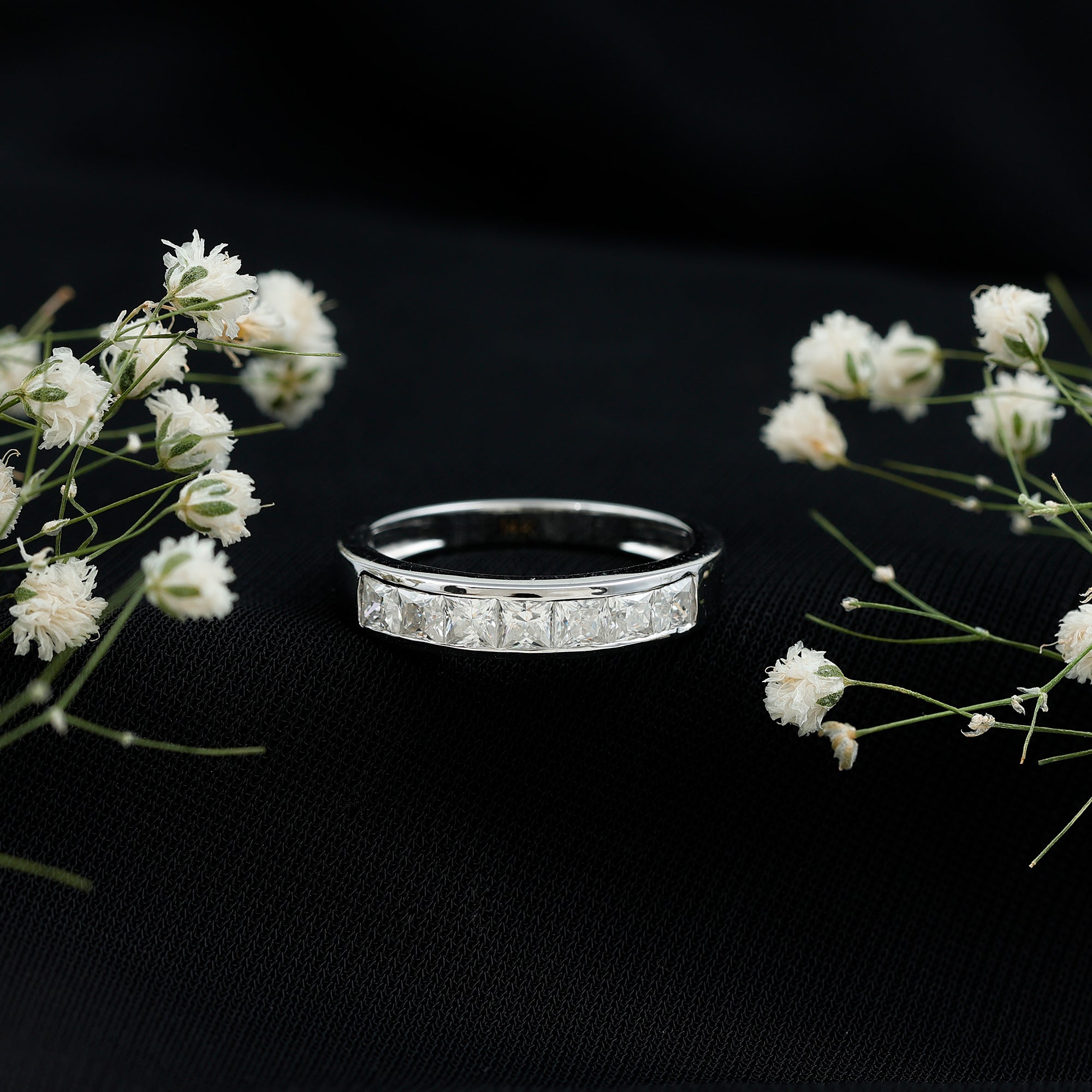 Princess Cut Moissanite Half Eternity Band in Channel Setting D-VS1 - Rosec Jewels
