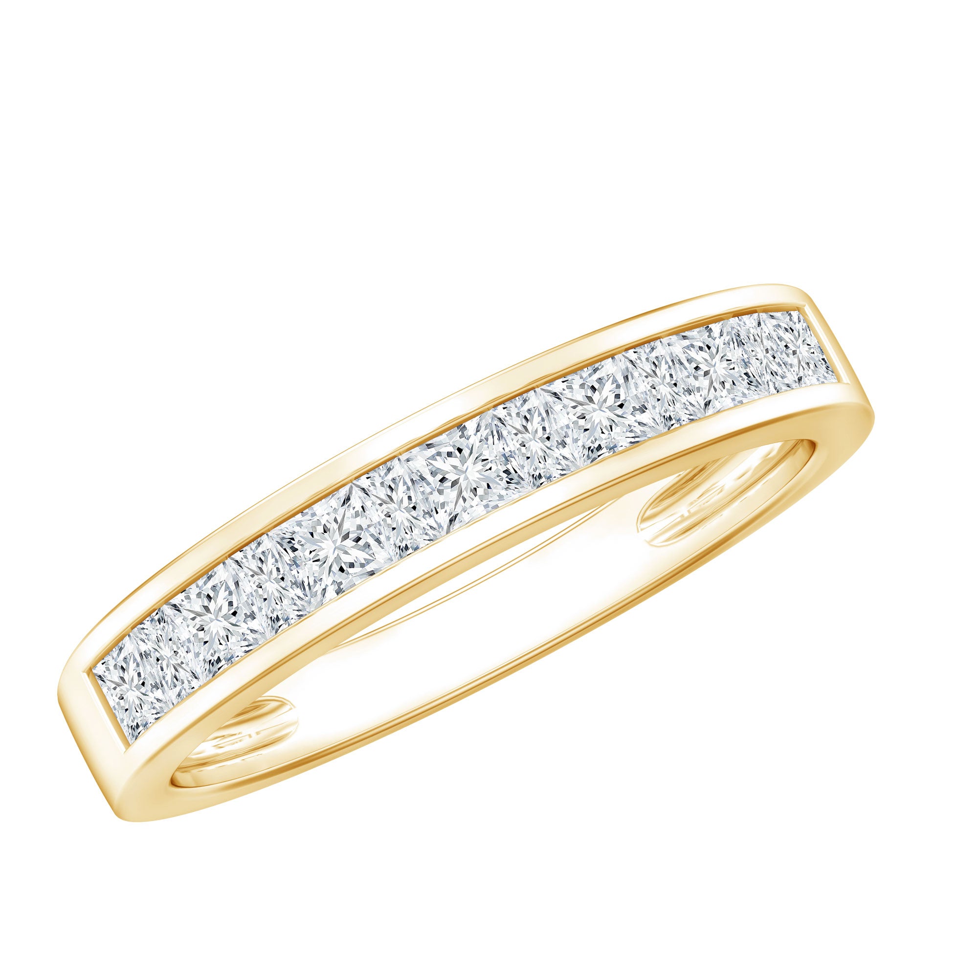 Princess Cut Moissanite Half Eternity Band in Channel Setting D-VS1 - Rosec Jewels