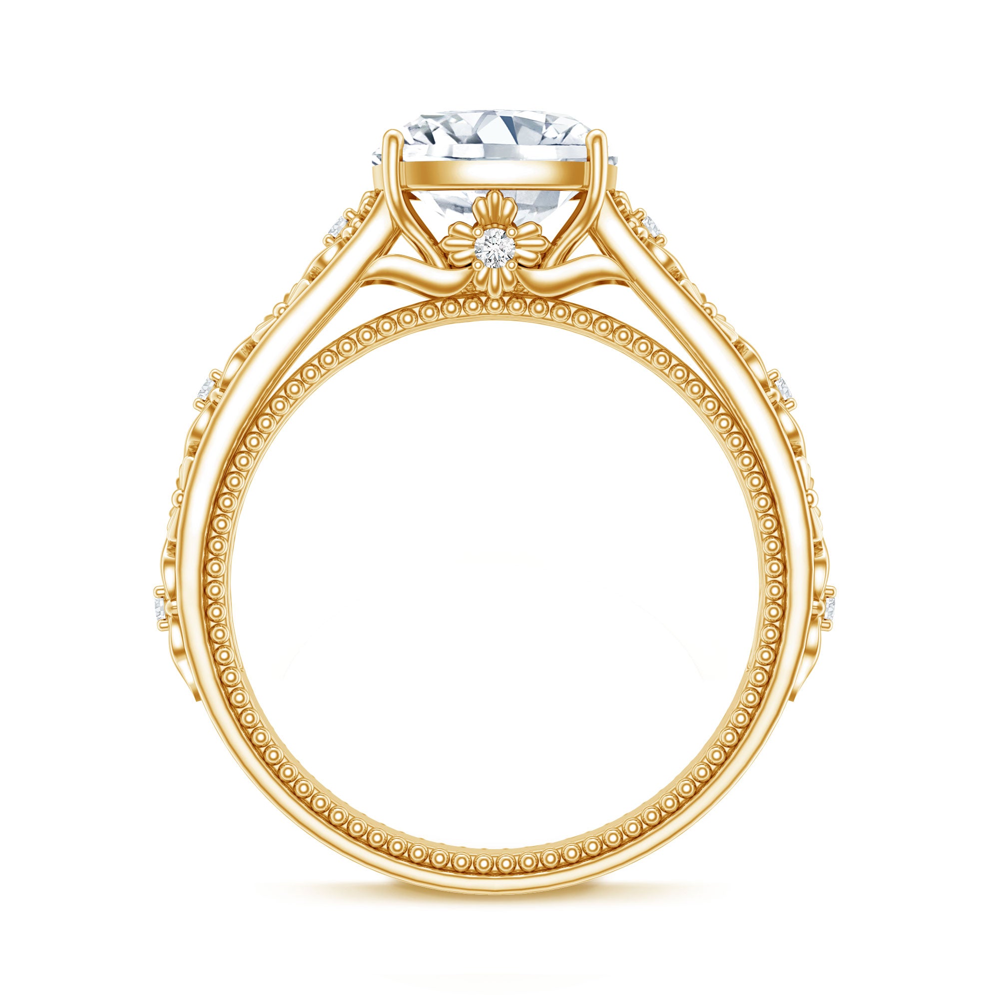 Cushion Cut Solitaire Zircon Gold Floral Engagement Ring AAAA - Rosec Jewels