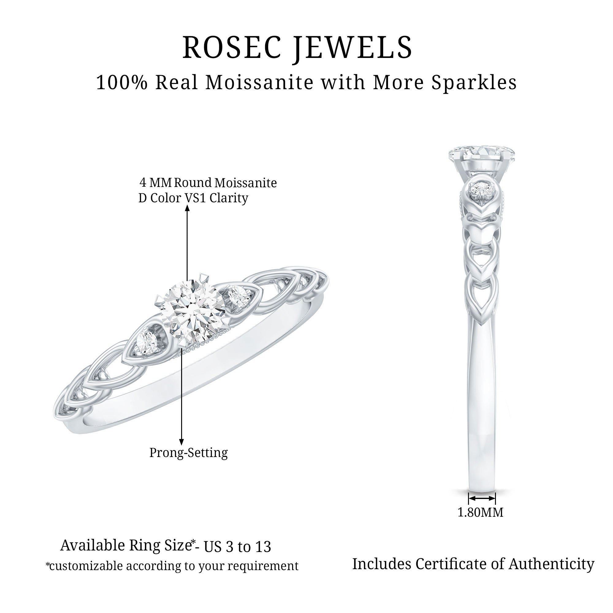 Rosec Jewels-Designer Moissanite Promise Ring for Her