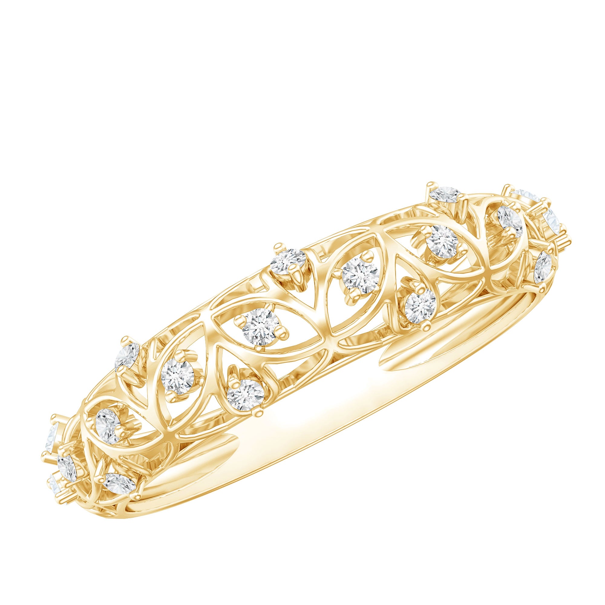 Round Zircon Semi Eternity Band with Filigree Details AAAA - Rosec Jewels