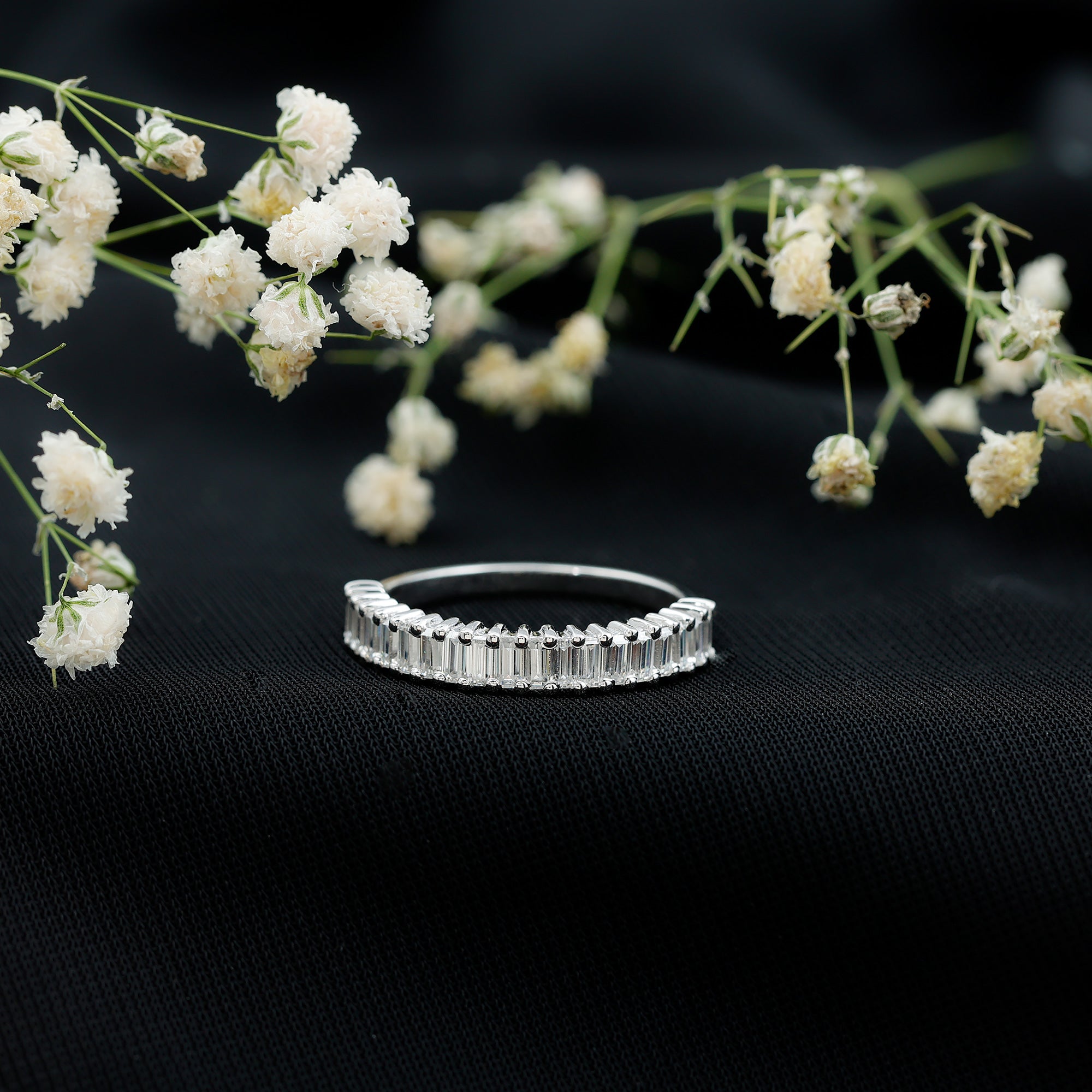 Minimal Baguette Cut Cubic Zirconia Half Eternity Ring AAAA - Rosec Jewels