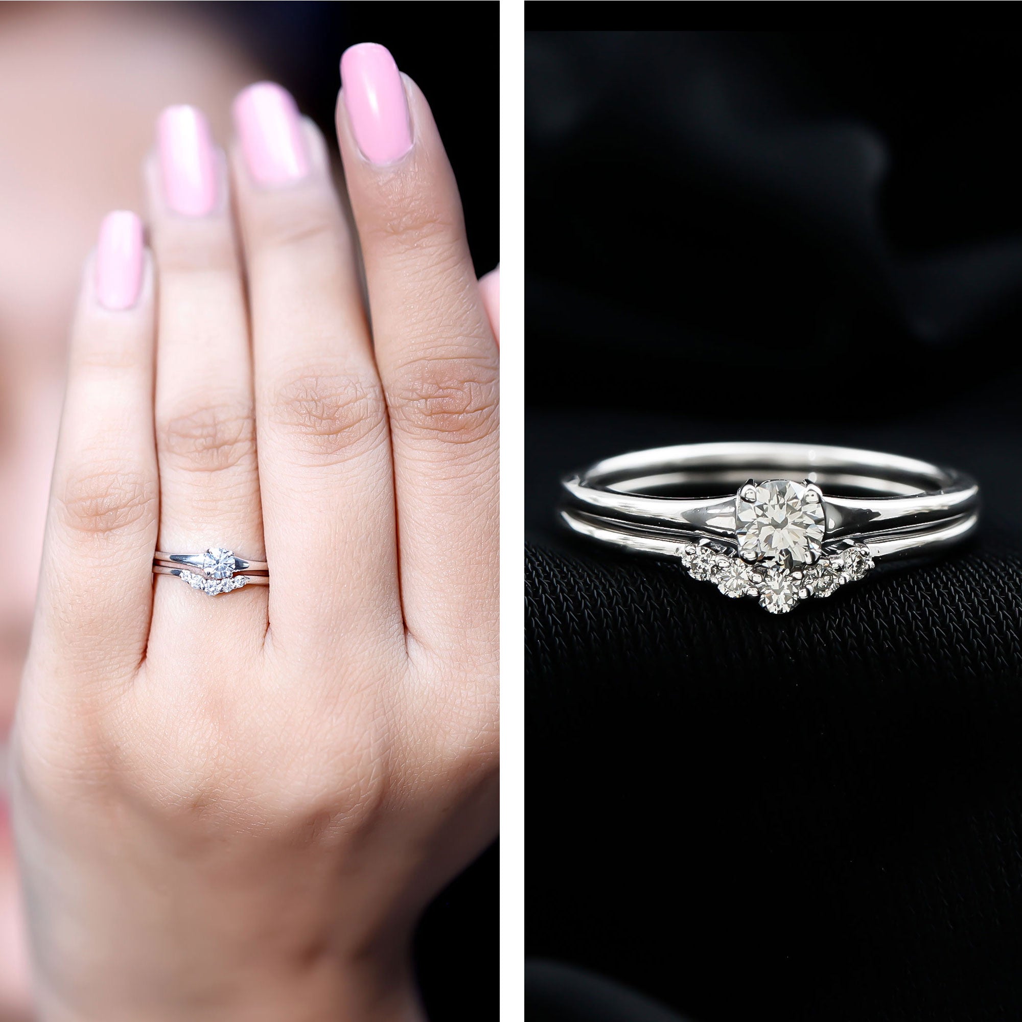 Round Cut Moissanite Engagement Ring with Wedding Band D-VS1 - Rosec Jewels