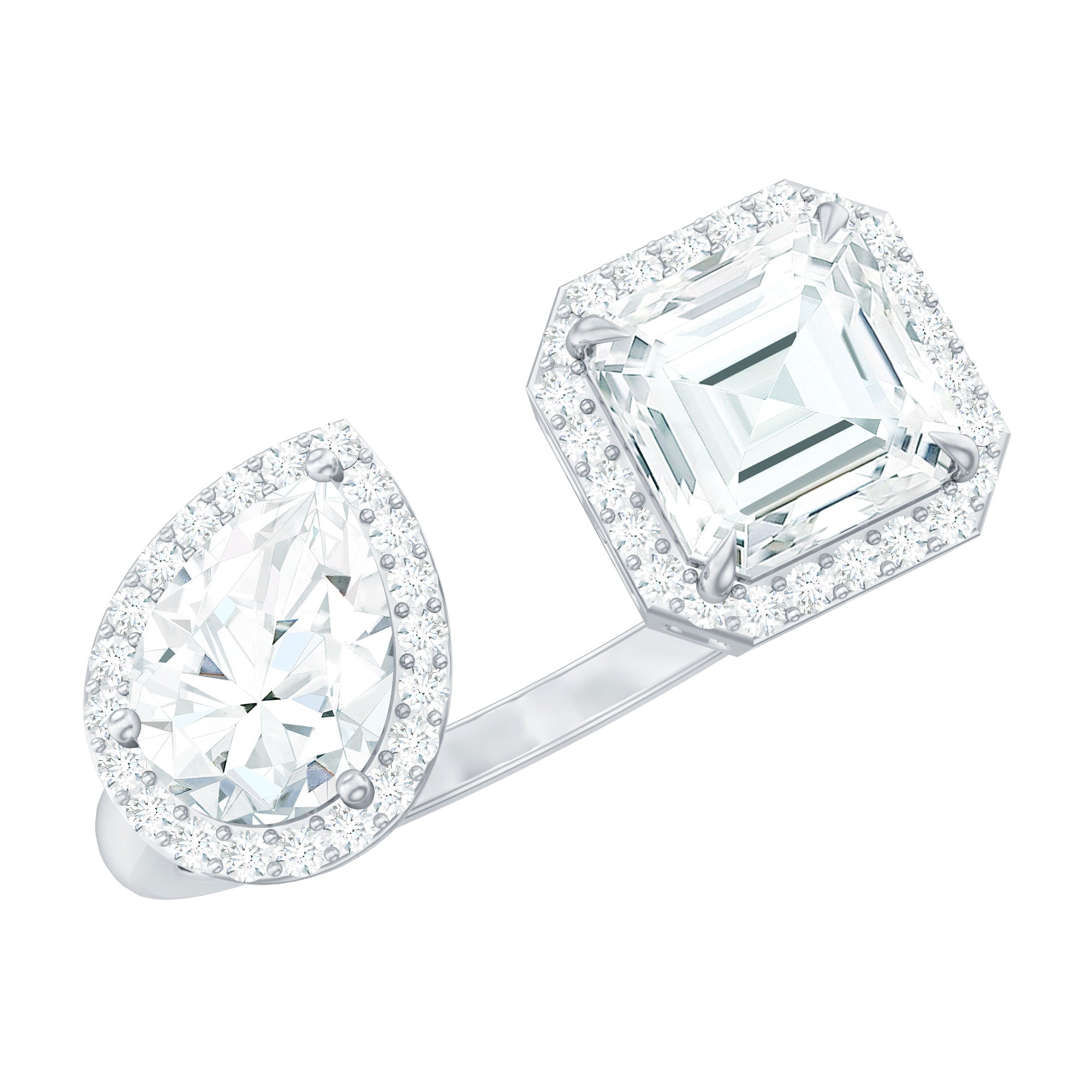 Certified Simulated Diamond Two Stone Cuff Engagement Ring AAAA - Rosec Jewels