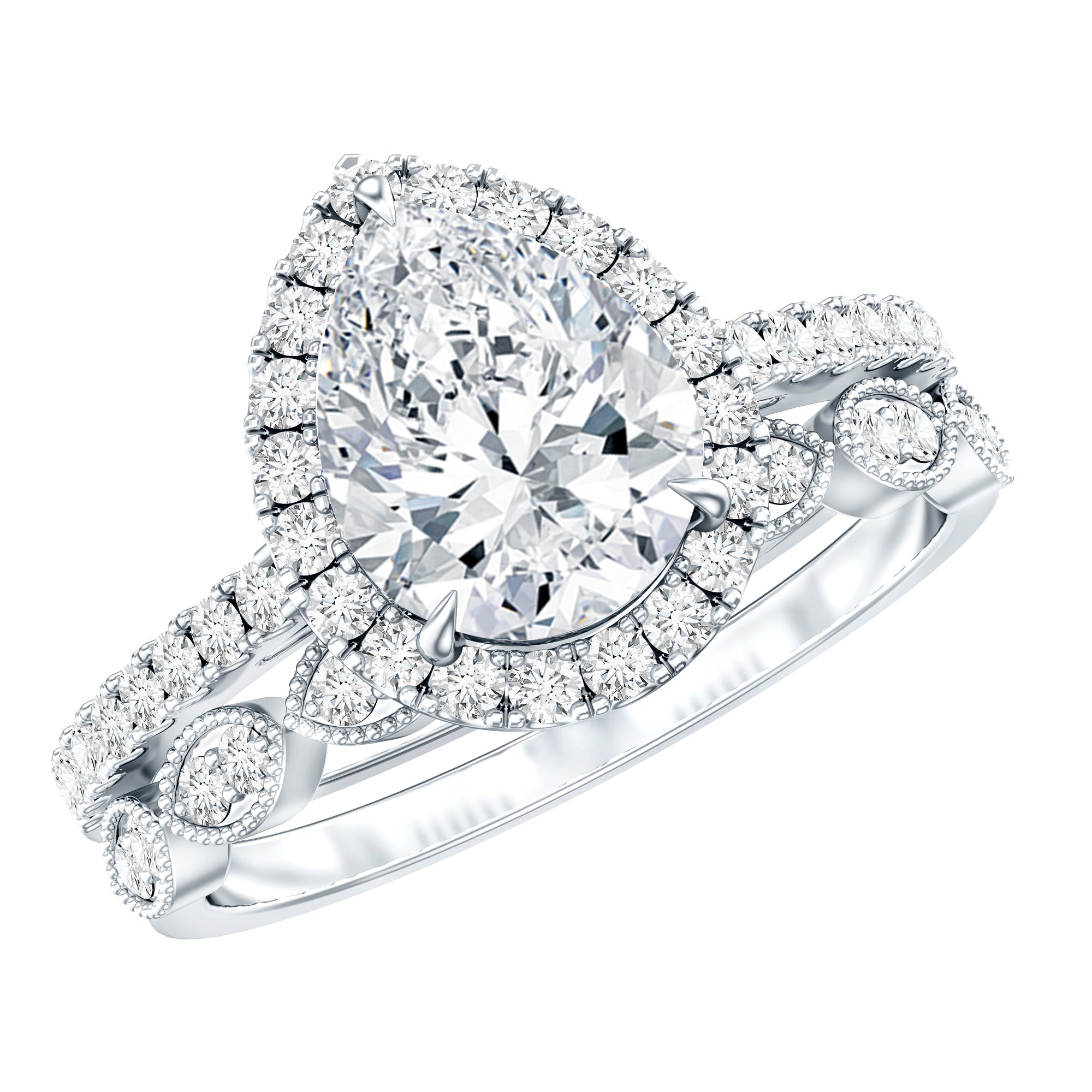 Certified Moissanite Teardrop Engagement Ring Set D-VS1 - Rosec Jewels