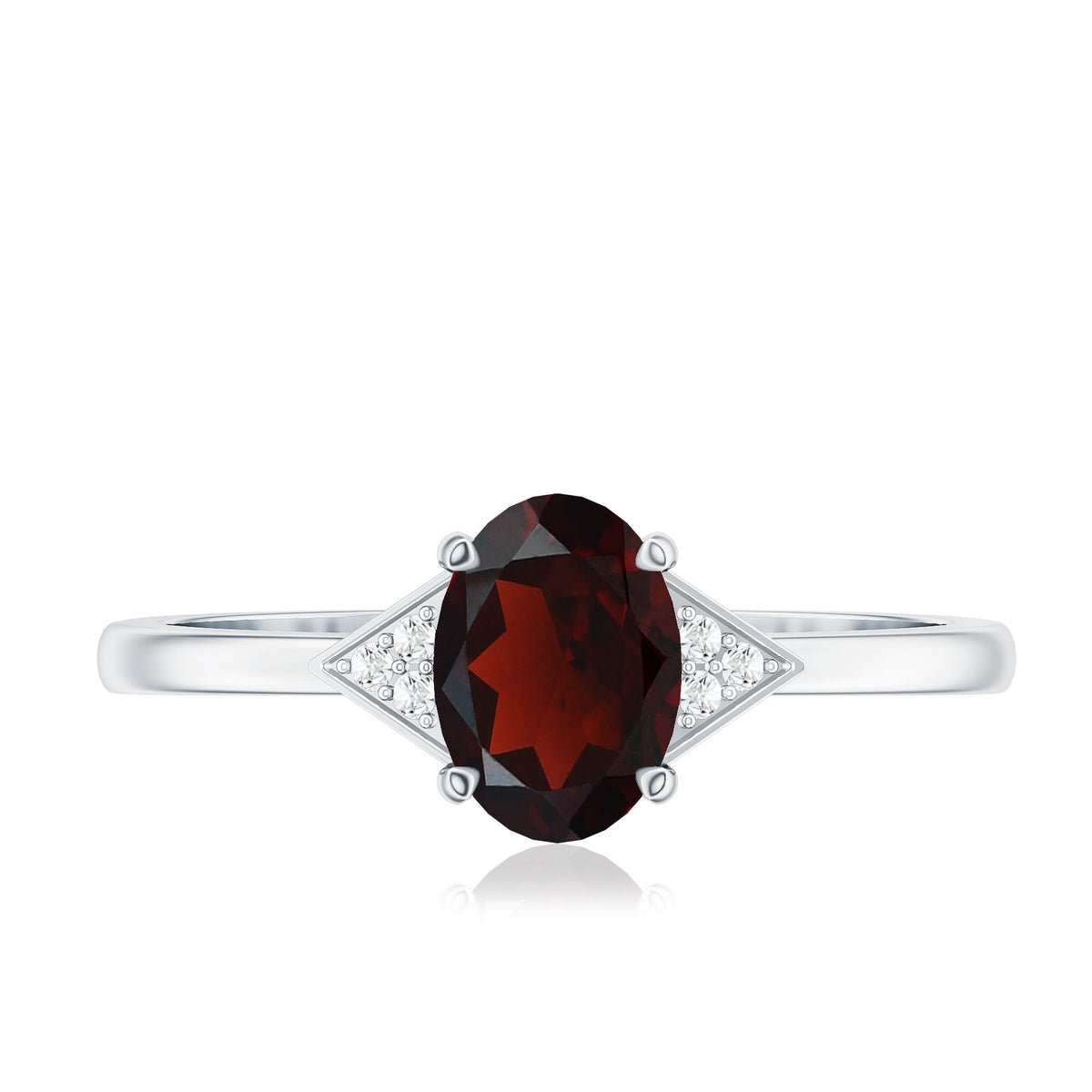 Natural Oval Garnet Engagement Ring with Diamond Trio AAA - Rosec Jewels