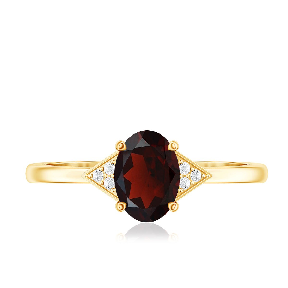Natural Oval Garnet Engagement Ring with Diamond Trio AAA - Rosec Jewels