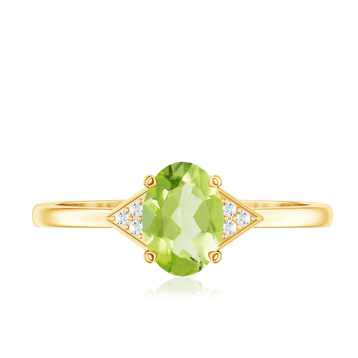 Natural Solitaire 1 Carat Peridot Oval Engagement Ring with Diamond AAA - Rosec Jewels
