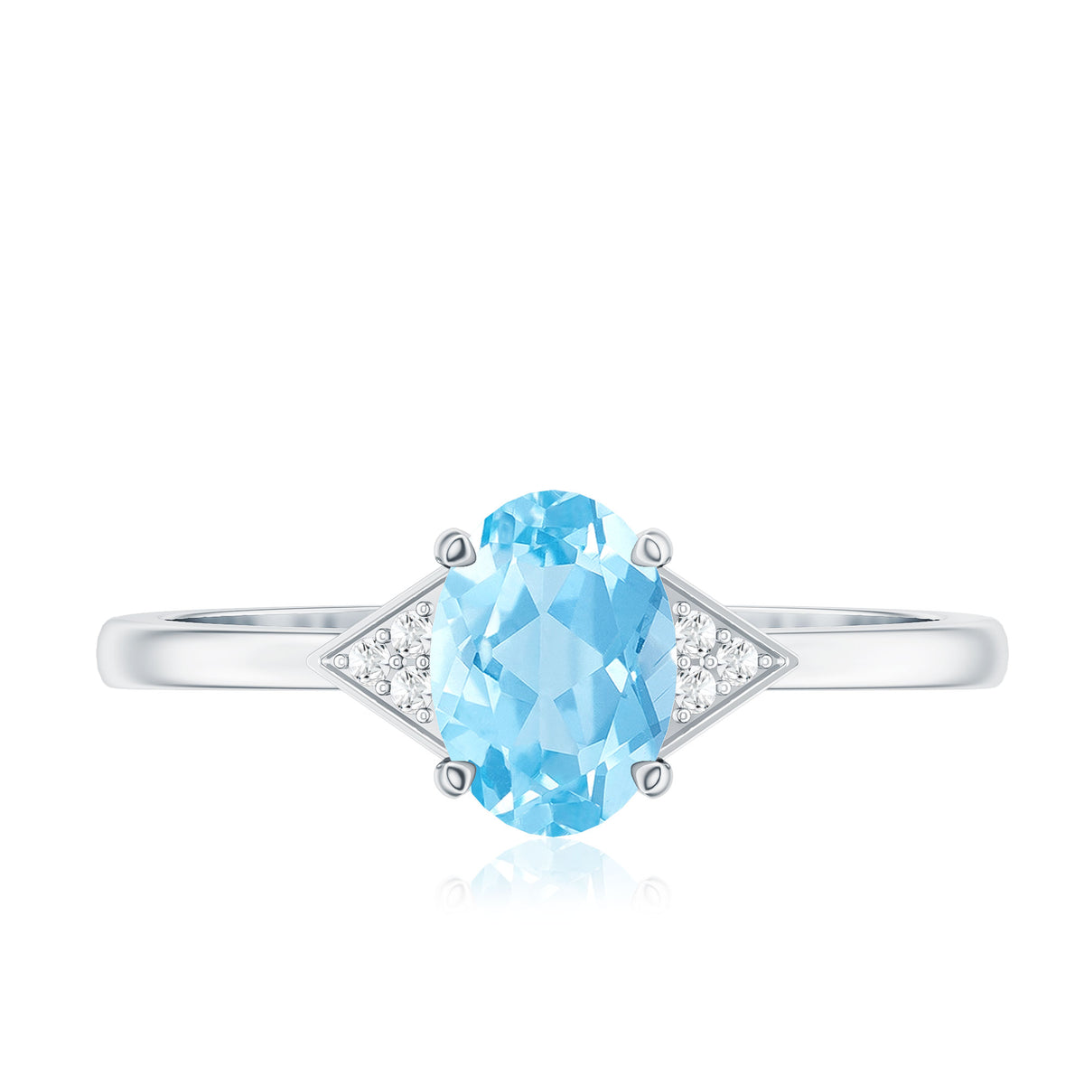 Genuine 1 Carat Aquamarine Oval Engagement Ring with Diamond AAA - Rosec Jewels