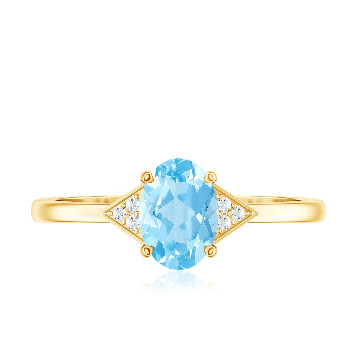Genuine 1 Carat Aquamarine Oval Engagement Ring with Diamond AAA - Rosec Jewels