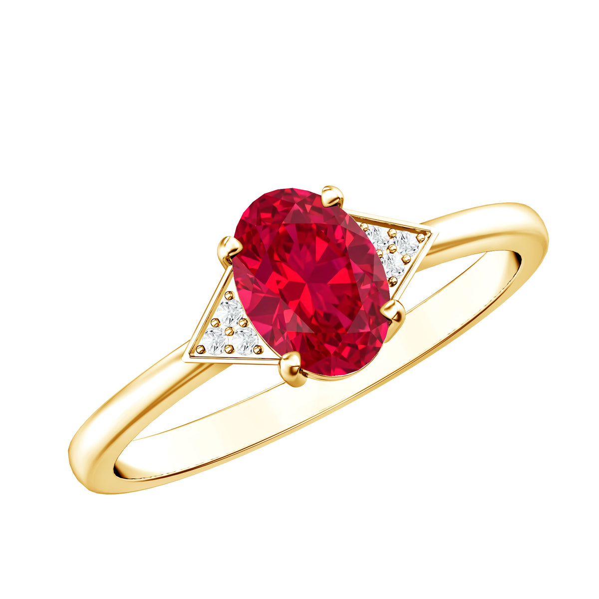 1.5 Carat Oval Lab Created Ruby Solitaire Ring with Diamonds AAAA - Rosec Jewels