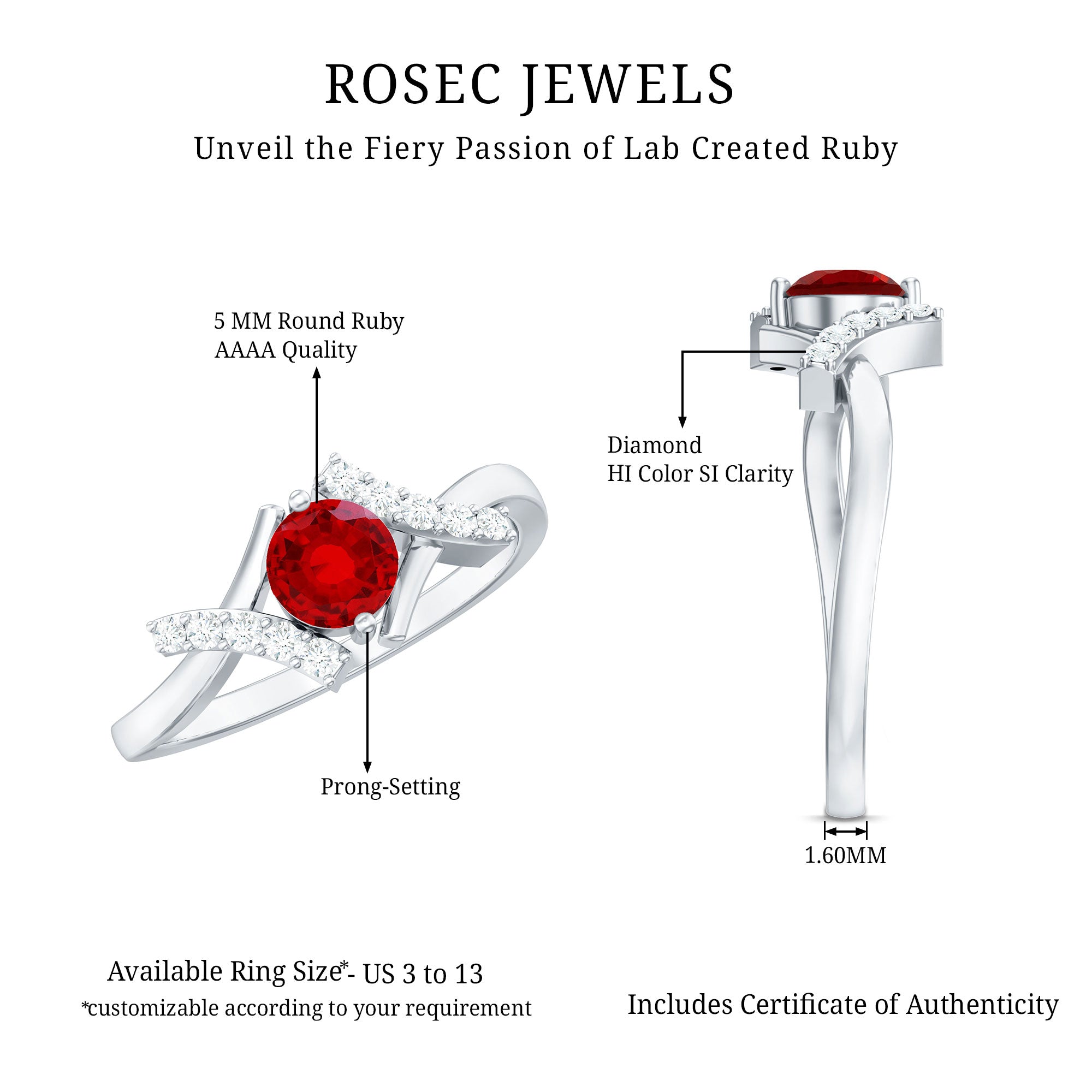 Lab Created Ruby and Diamond Promise Ring for Her AAAA - Rosec Jewels