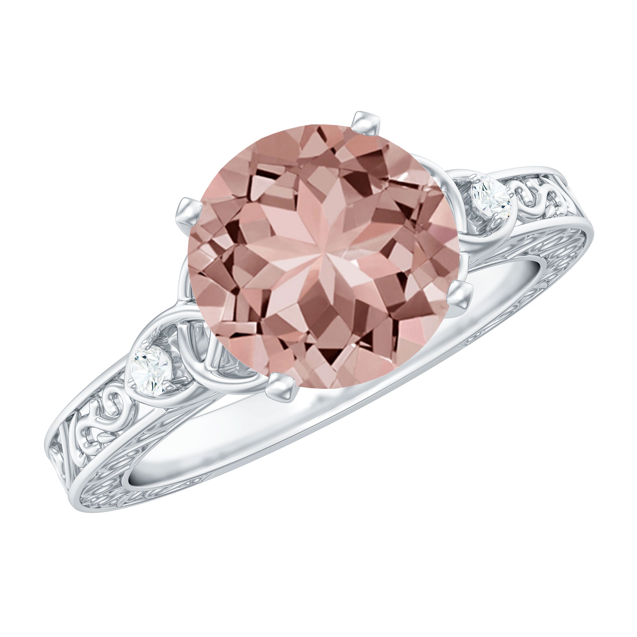 Solitaire Morganite Celtic Knot Ring with Diamond