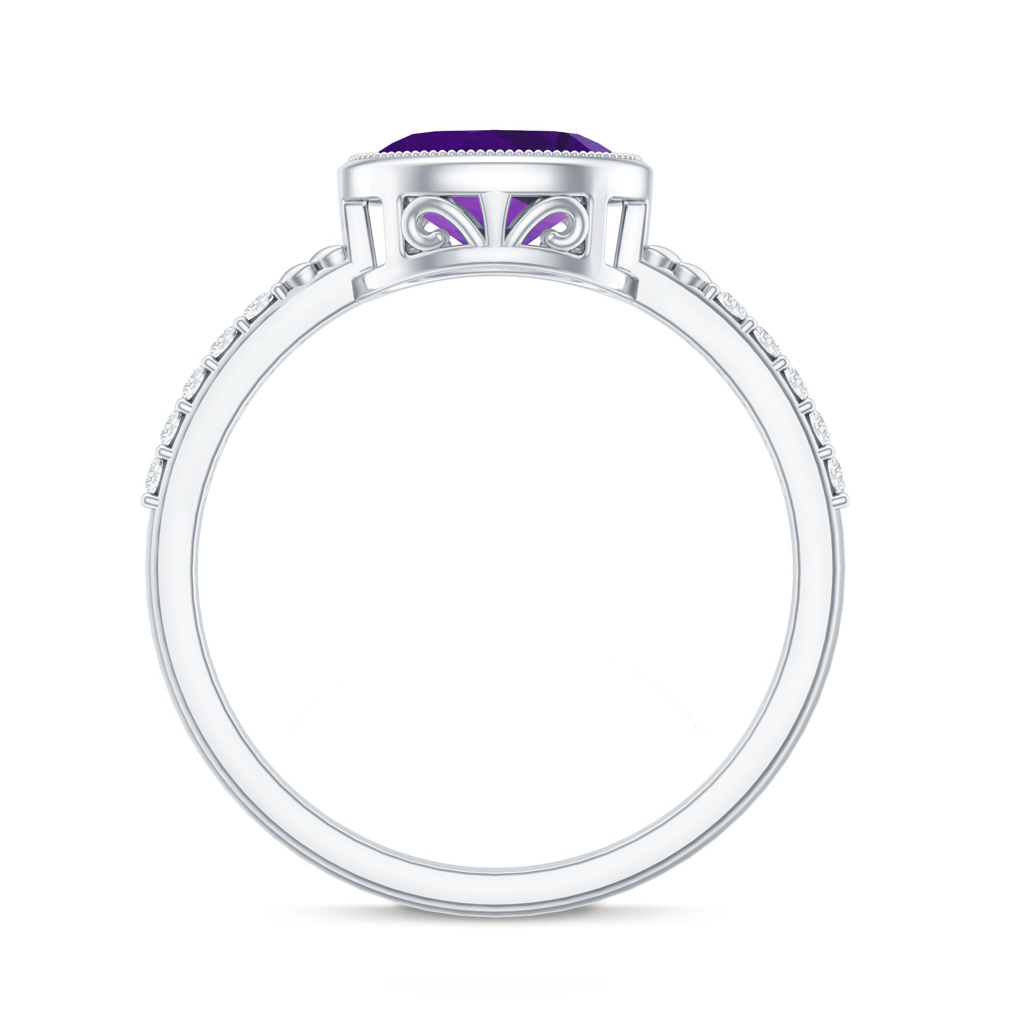 Oval Amethyst Solitaire Engagement Ring with Diamond AAA - Rosec Jewels