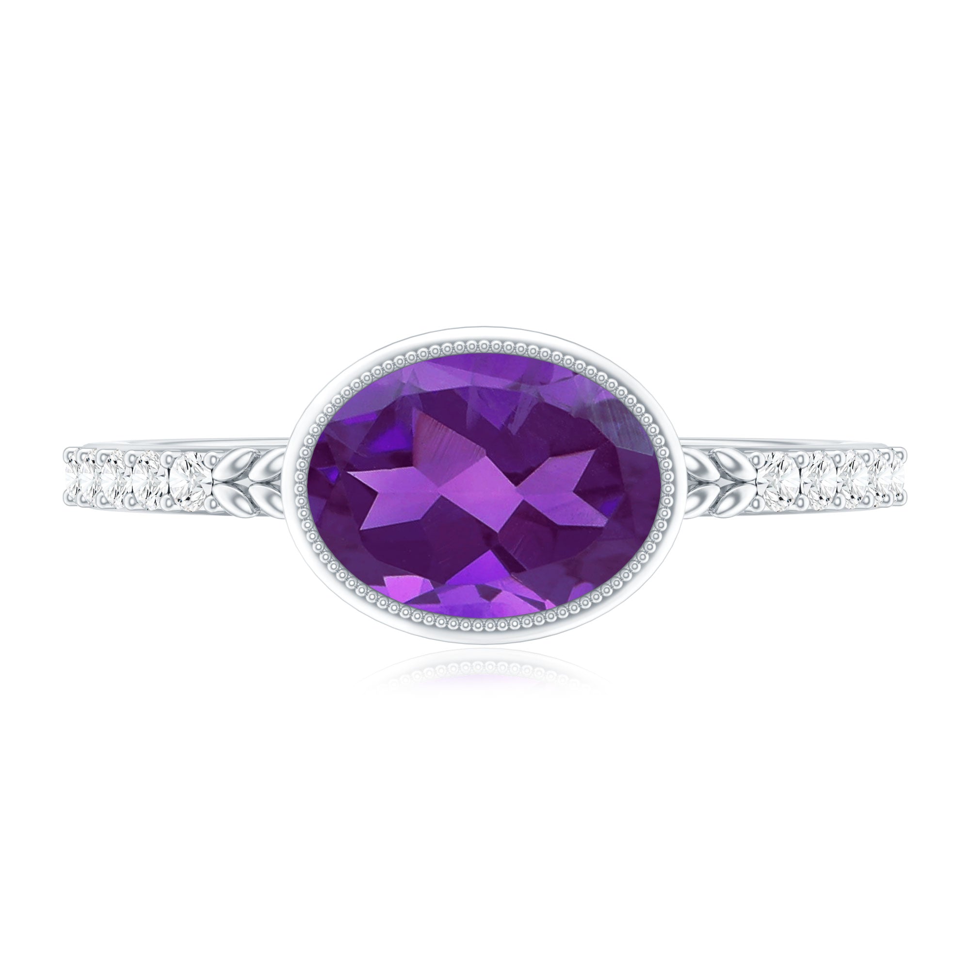 Oval Amethyst Solitaire Engagement Ring with Diamond AAA - Rosec Jewels