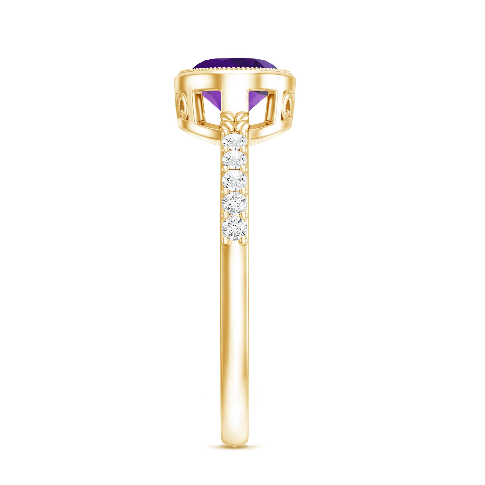 Oval Amethyst Solitaire Engagement Ring with Diamond AAA - Rosec Jewels