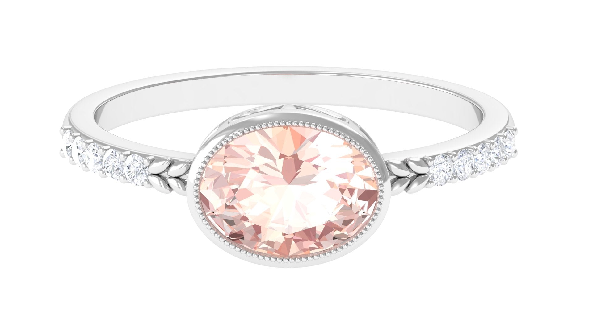 Oval Morganite Solitaire Engagement Ring with Diamond