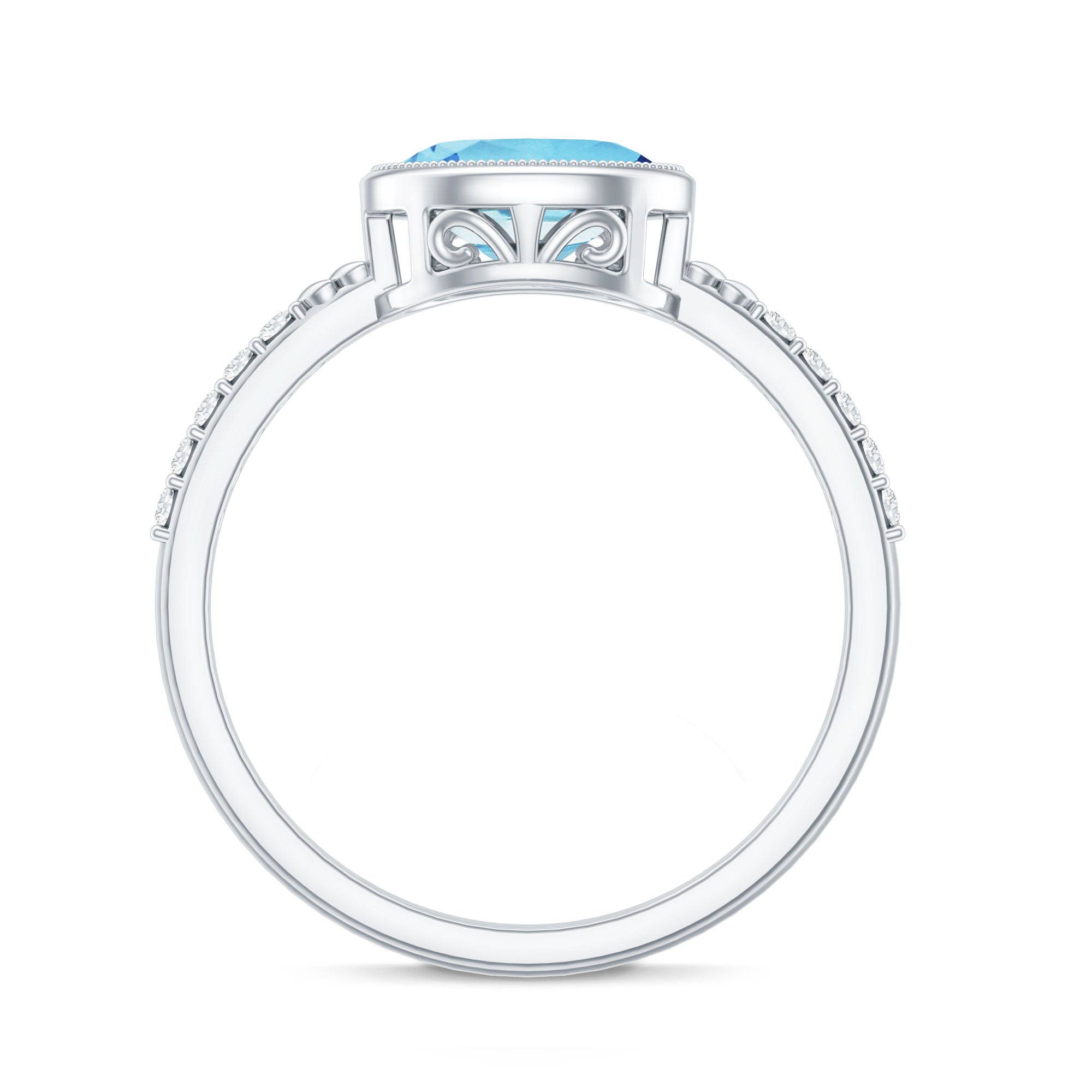 Natural Aquamarine Diamond Oval Engagement Ring in East West Style AAA - Rosec Jewels