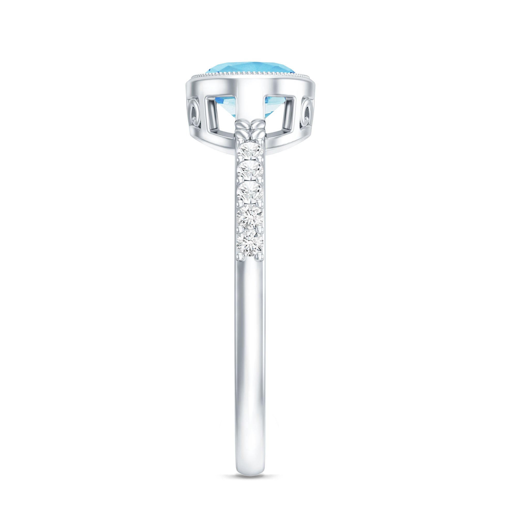 Natural Aquamarine Diamond Oval Engagement Ring in East West Style AAA - Rosec Jewels