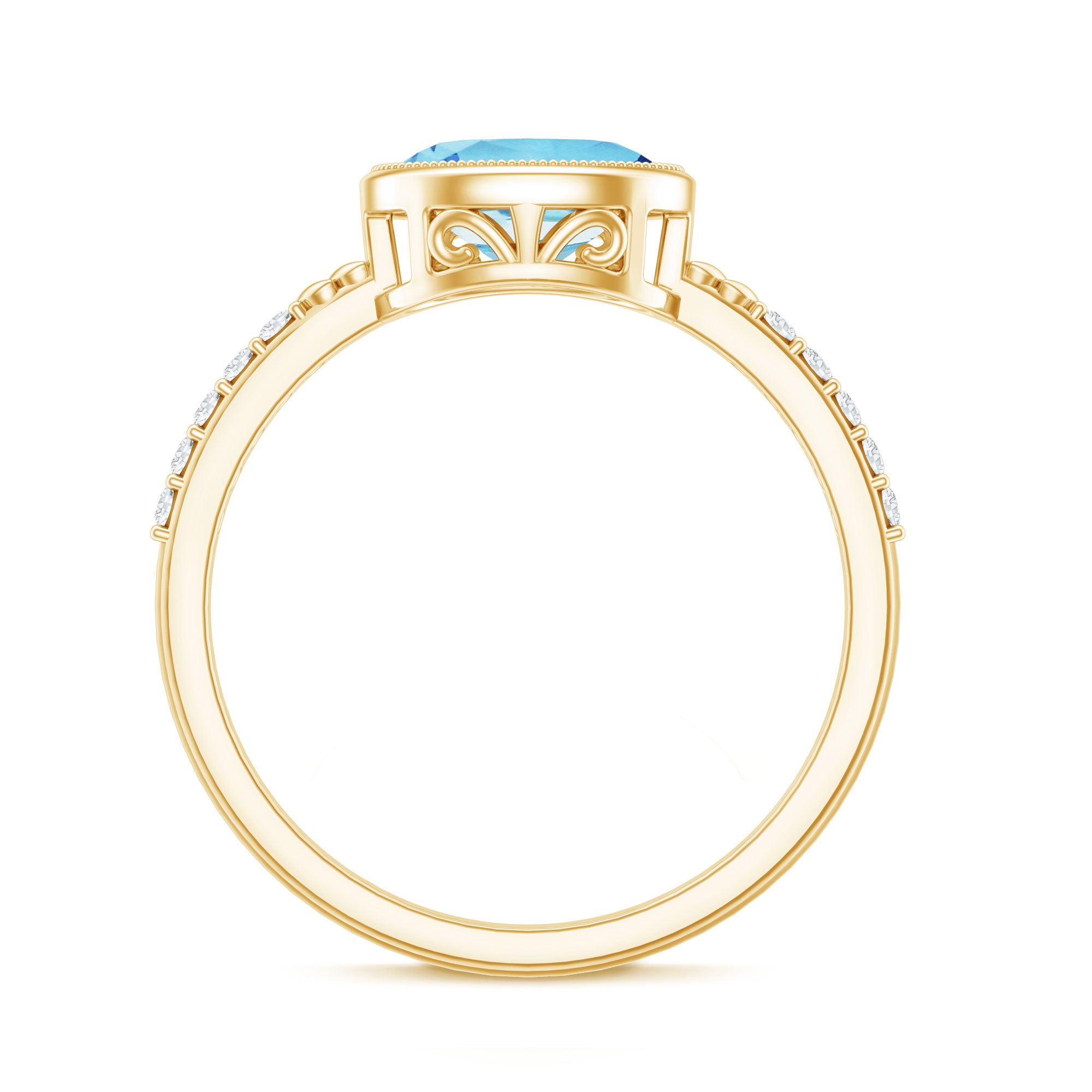 Natural Aquamarine Diamond Oval Engagement Ring in East West Style AAA - Rosec Jewels
