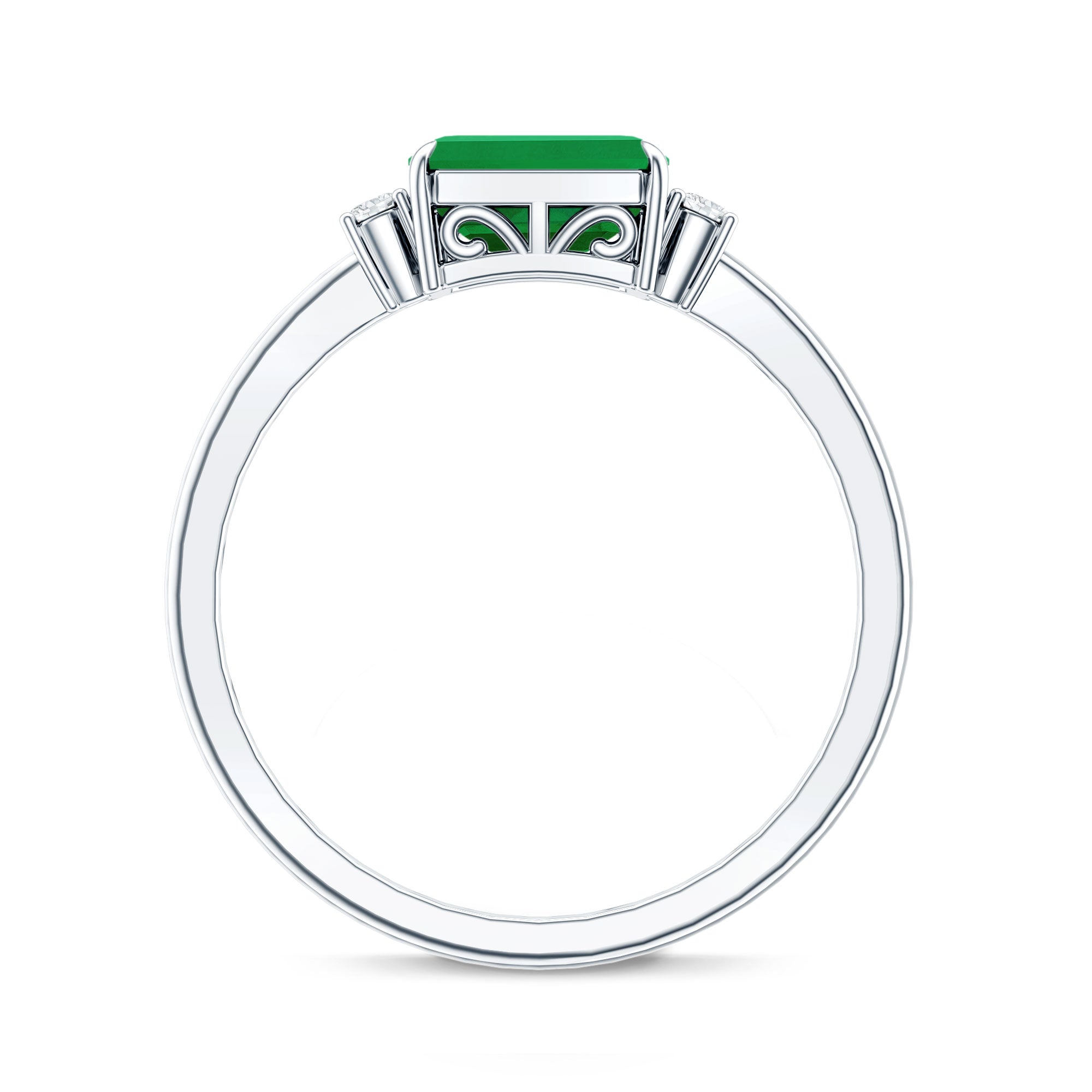 Real Emerald Cut Emerald East West Engagement Ring with Diamond AAA - Rosec Jewels