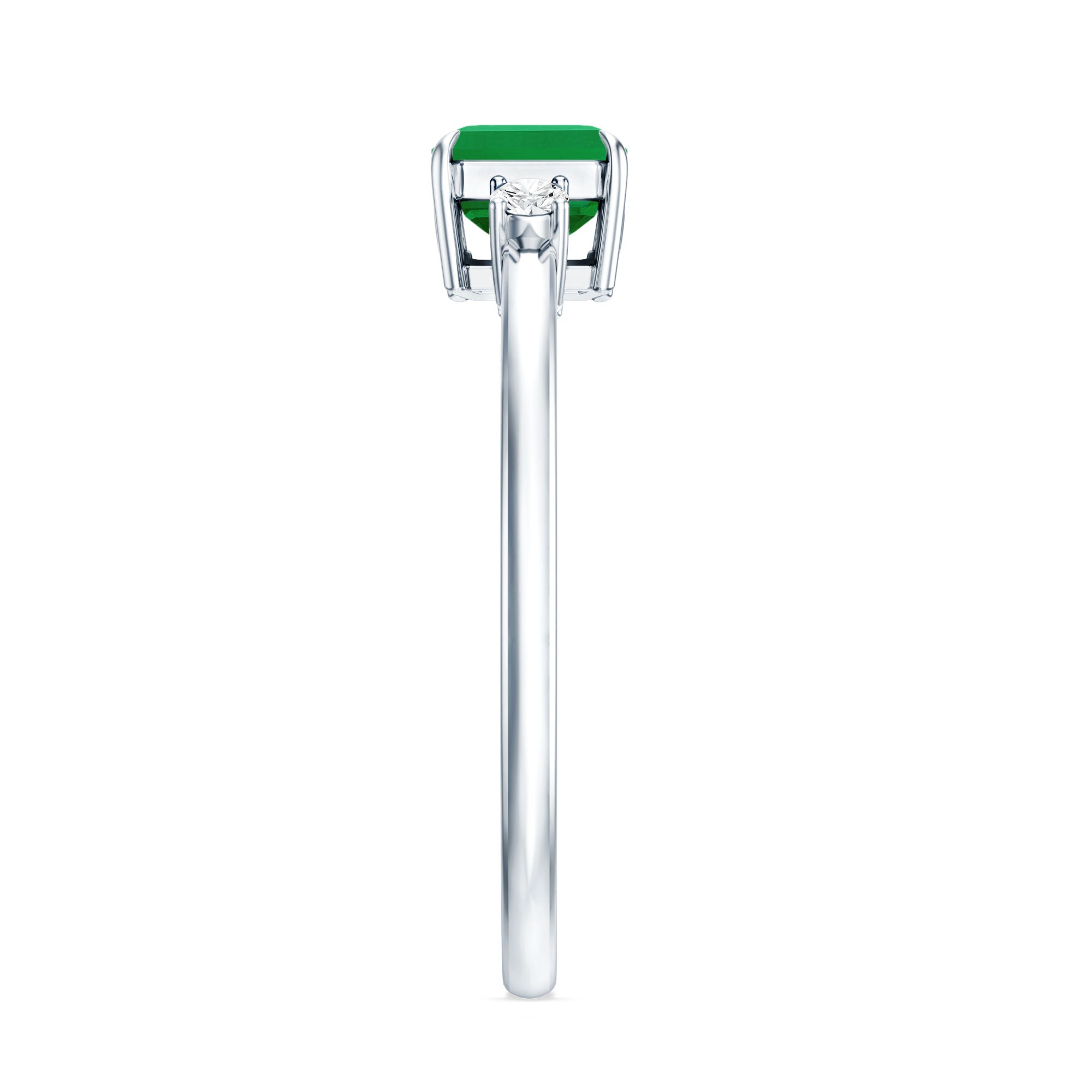 Real Emerald Cut Emerald East West Engagement Ring with Diamond AAA - Rosec Jewels