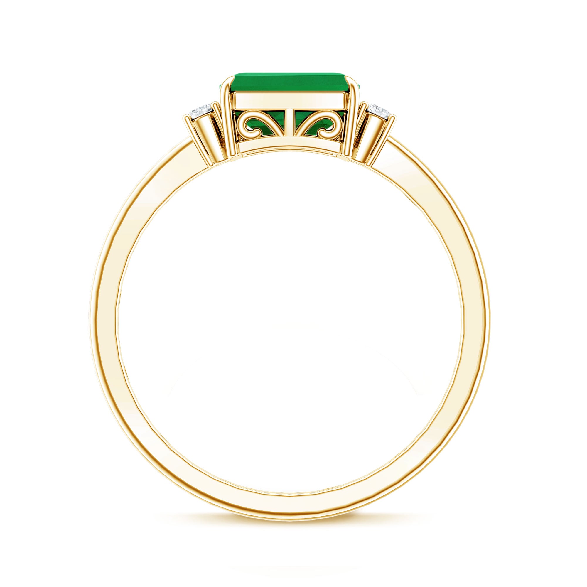 Real Emerald Cut Emerald East West Engagement Ring with Diamond AAA - Rosec Jewels