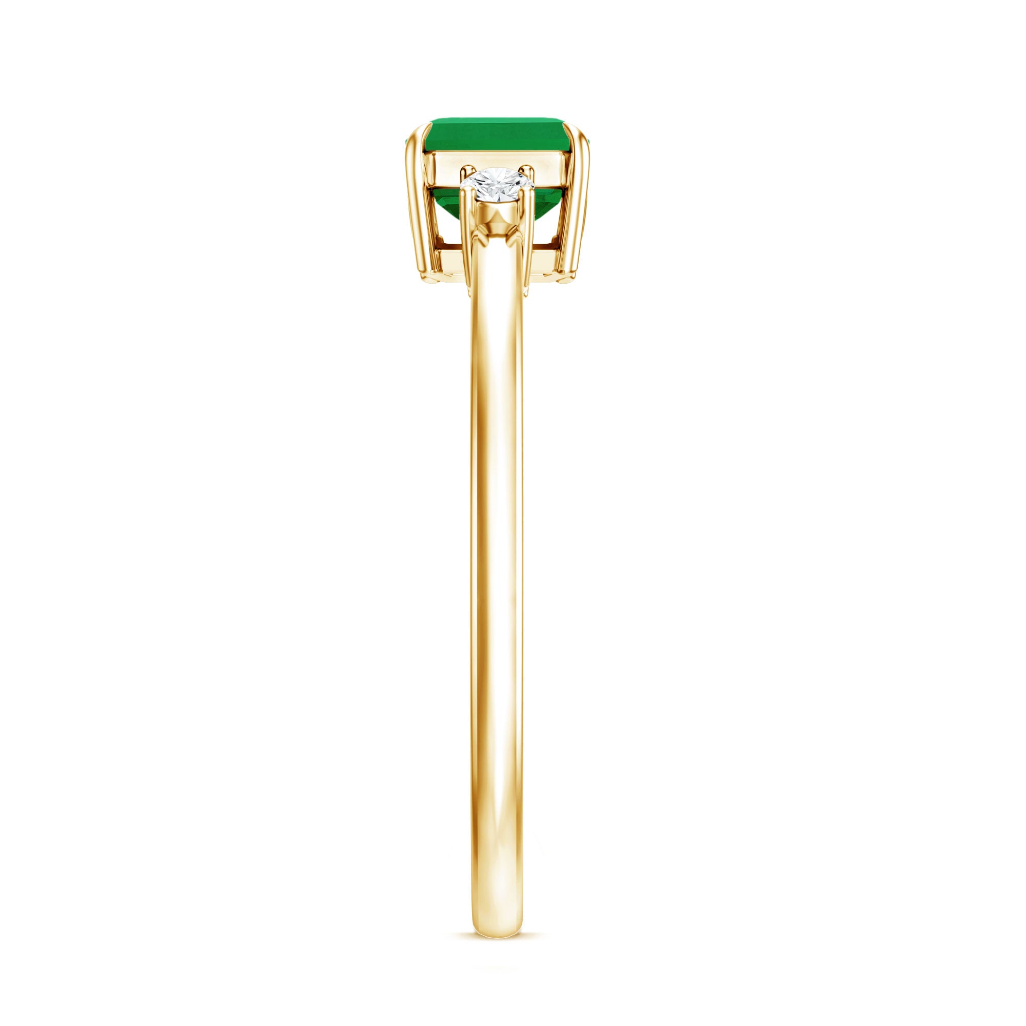Real Emerald Cut Emerald East West Engagement Ring with Diamond AAA - Rosec Jewels