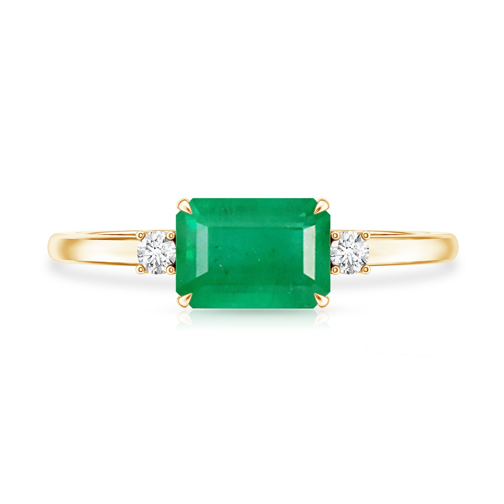 Real Emerald Cut Emerald East West Engagement Ring with Diamond AAA - Rosec Jewels