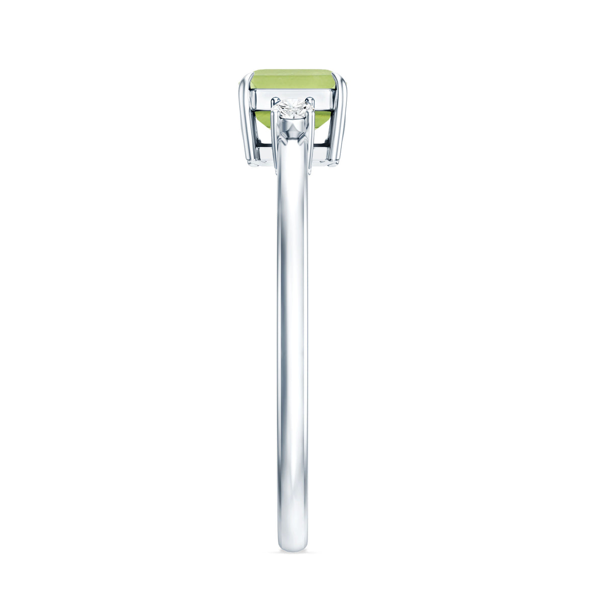 Real 1.8 Carat Peridot Emerald Cut Engagement Ring with Diamond in East West Style AAA - Rosec Jewels