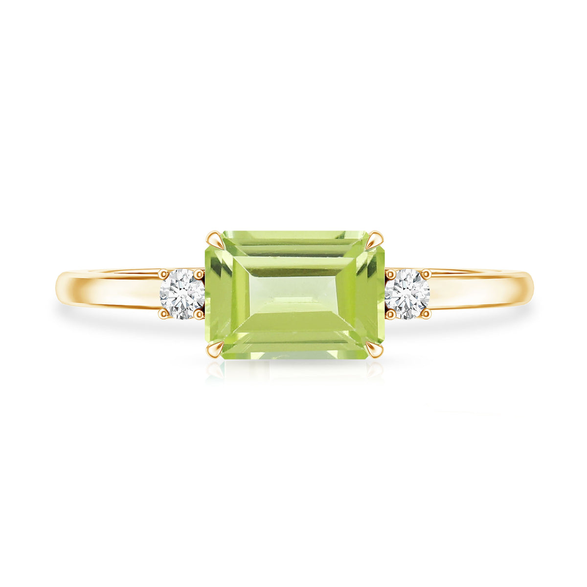 Real 1.8 Carat Peridot Emerald Cut Engagement Ring with Diamond in East West Style AAA - Rosec Jewels