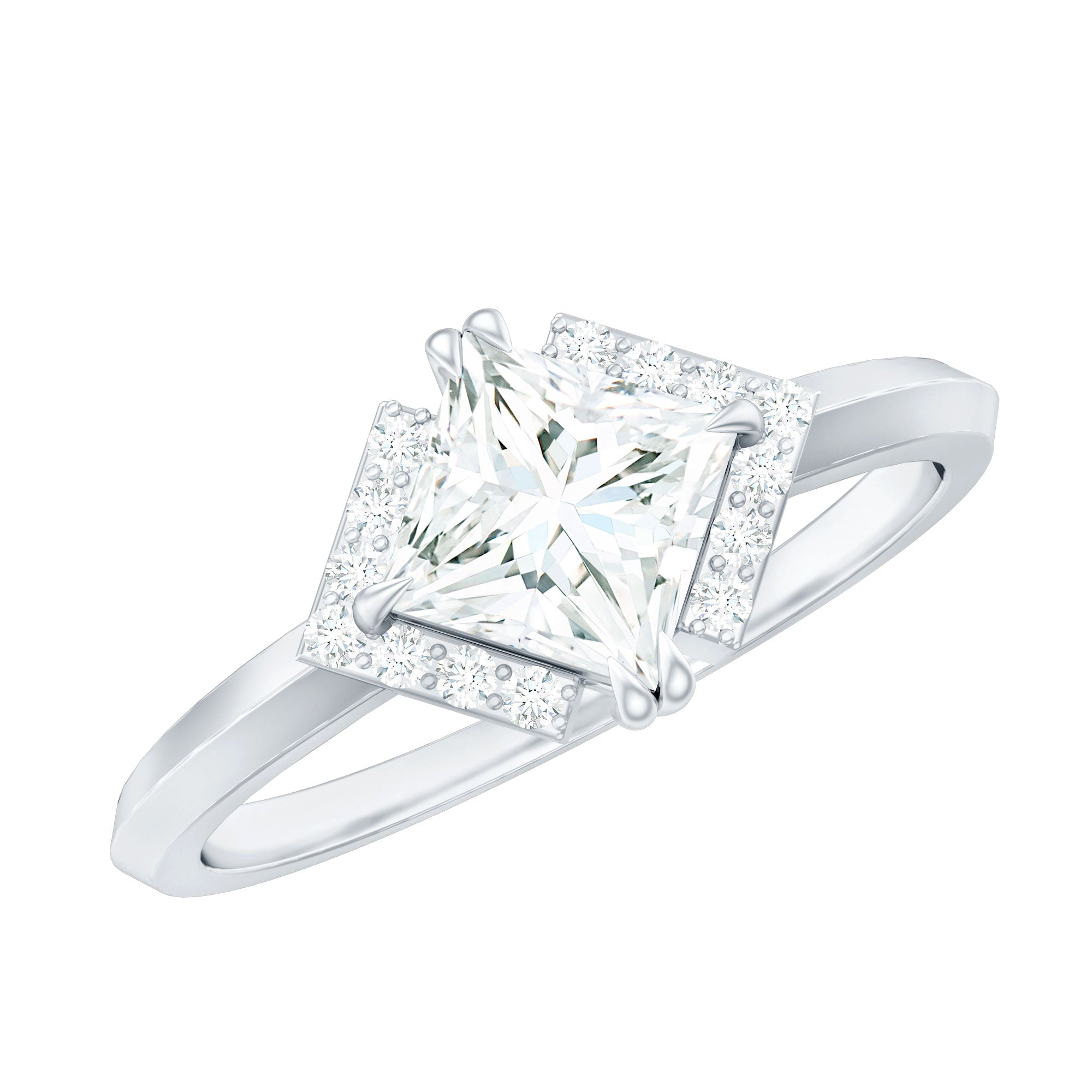 Princess Cut Certified Moissanite Halo Engagement Ring