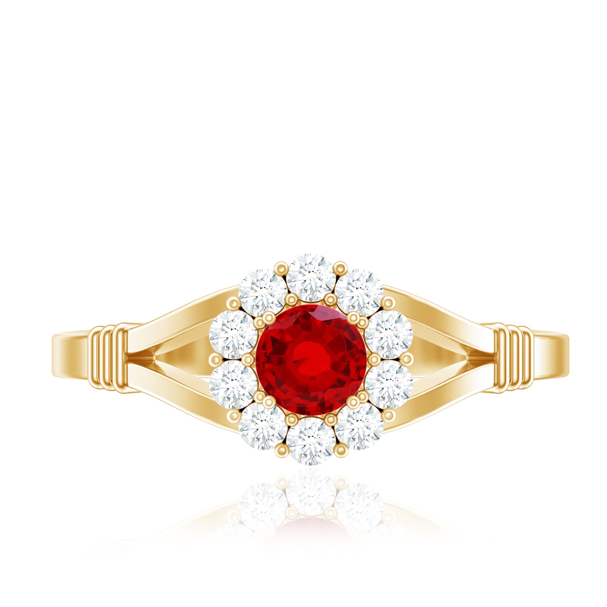 Lab Grown Ruby and Diamond Split Shank Engagement Ring AAAA - Rosec Jewels
