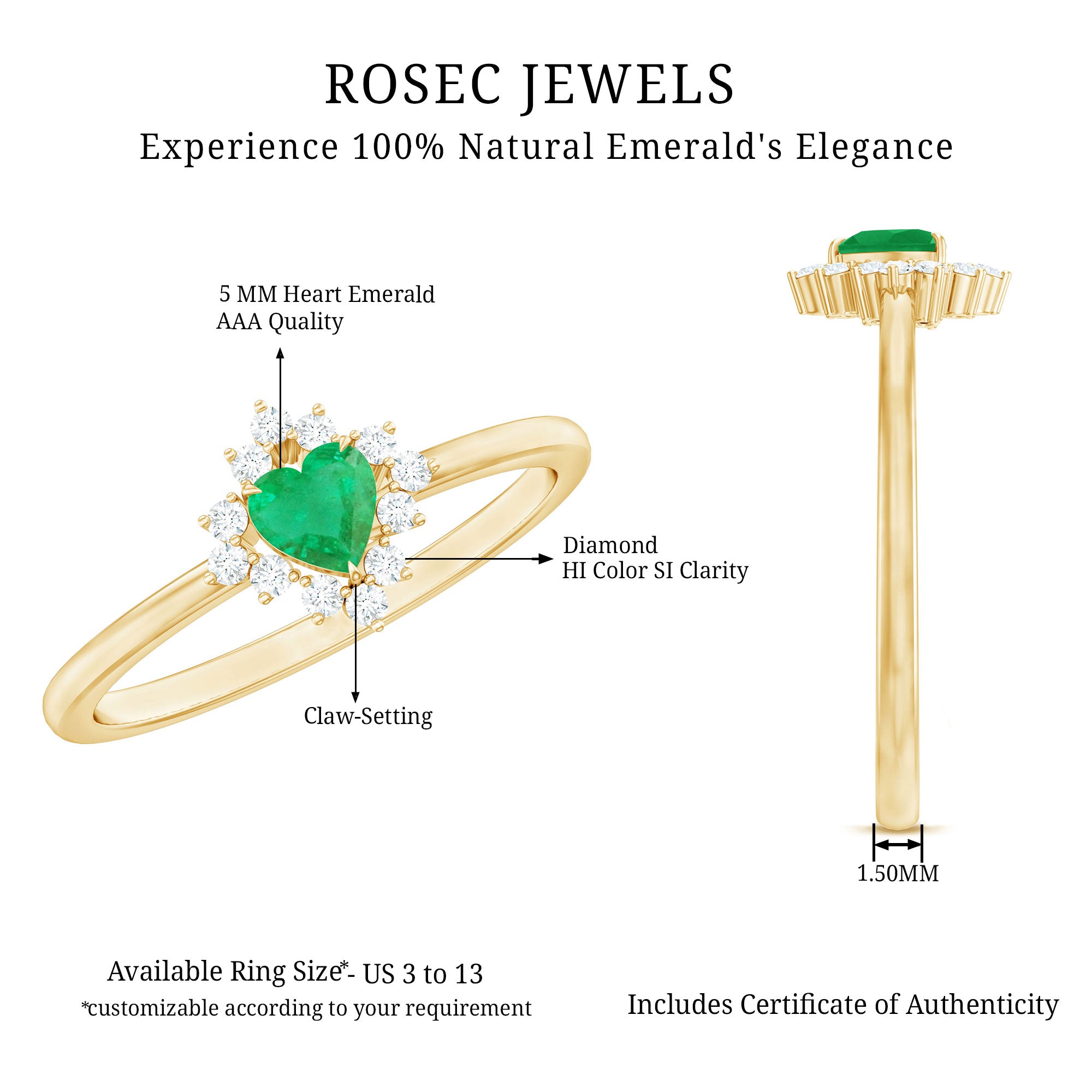 Rosec Jewels-Heart Shape Emerald and Diamond Promise Ring