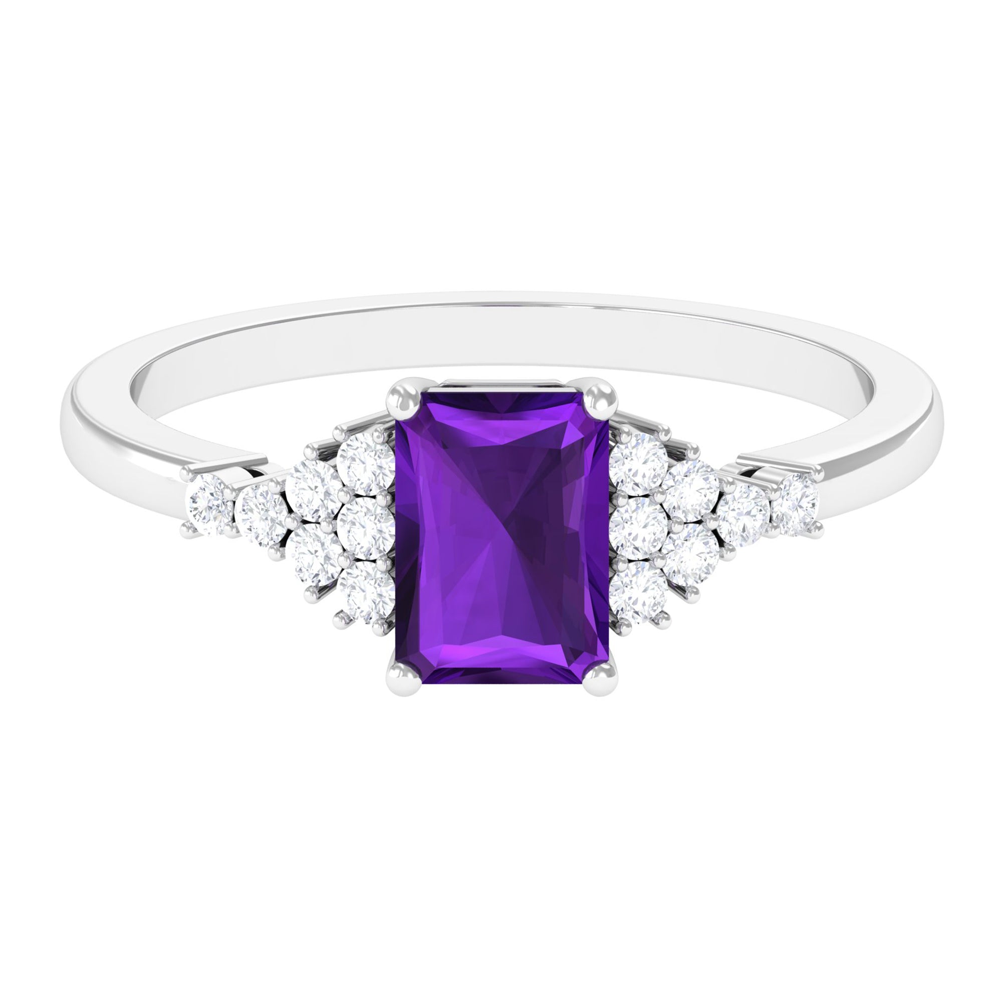 Octagon Cut Amethyst Solitaire Engagement Ring with Diamond