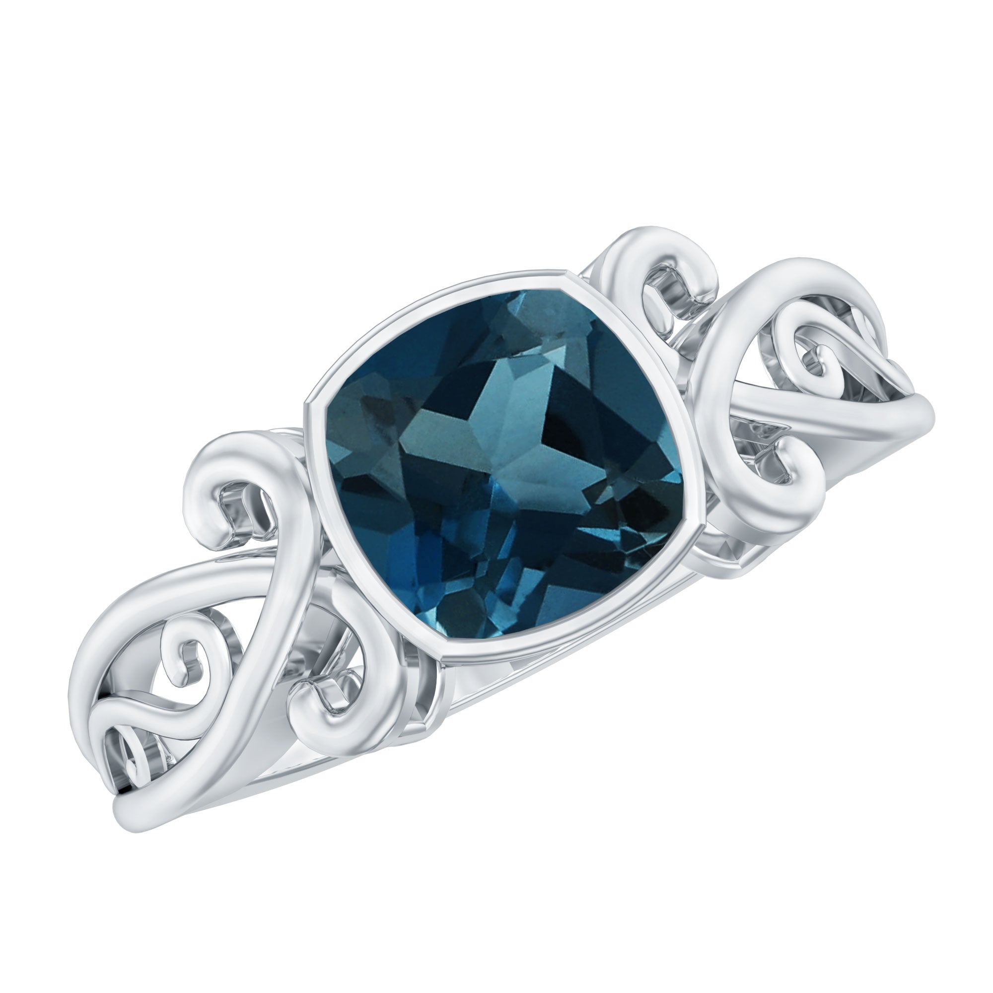8mm Cushion Cut London Blue Topaz Vintage Solitaire Ring AAA - Rosec Jewels