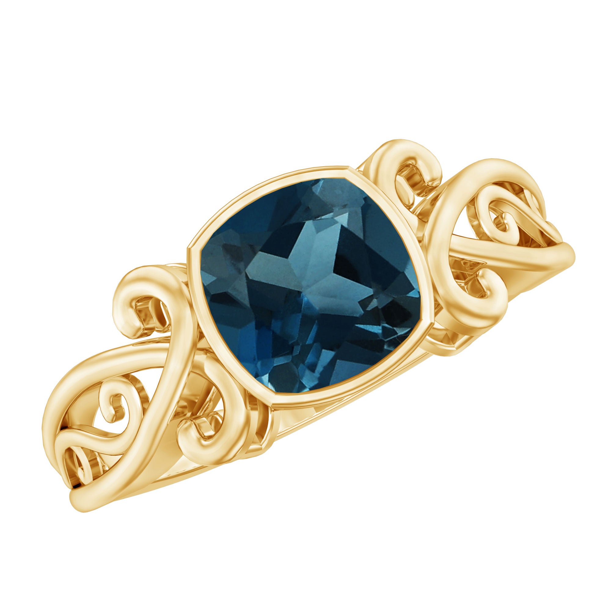 8mm Cushion Cut London Blue Topaz Vintage Solitaire Ring AAA - Rosec Jewels