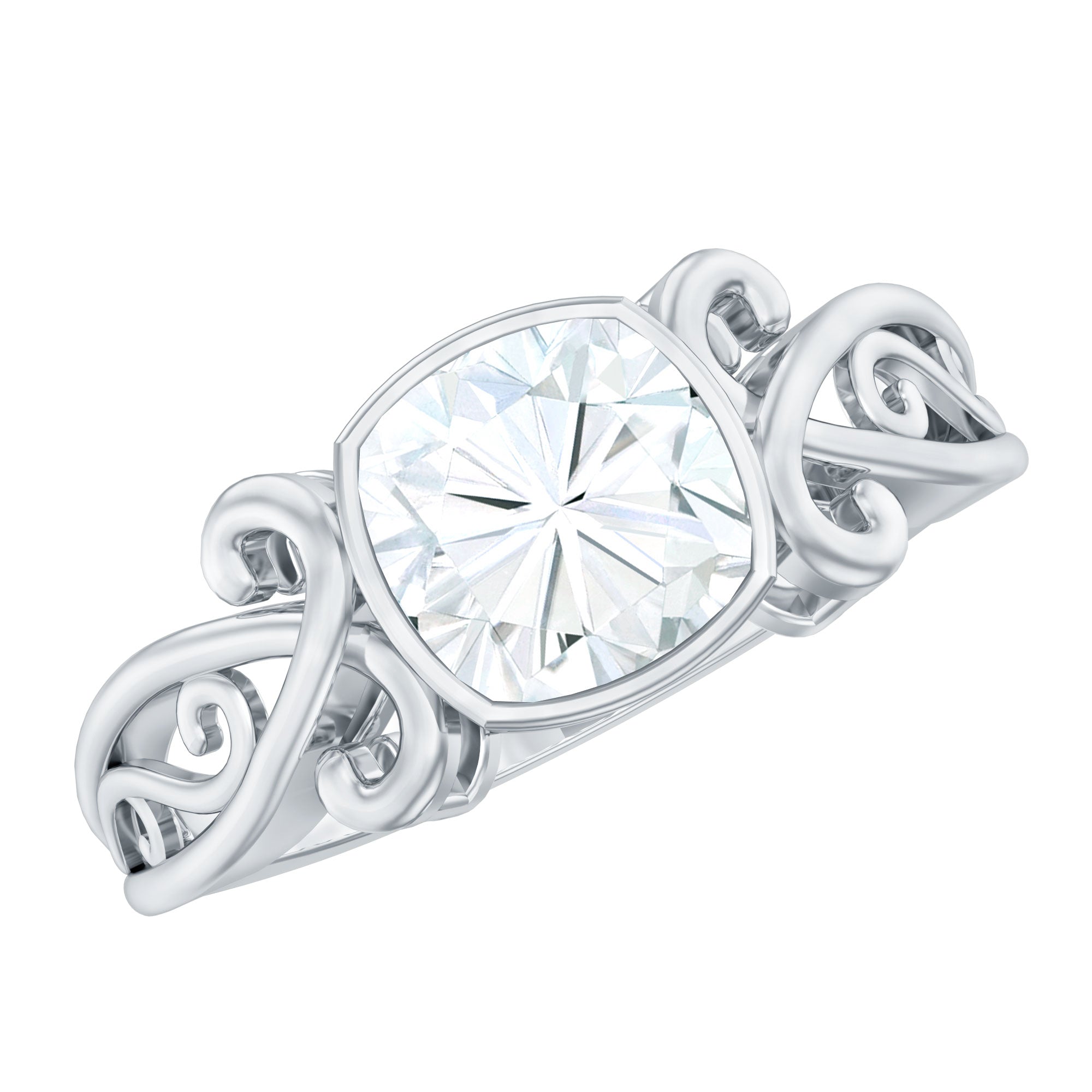 Rosec Jewels-Vintage Style Cushion Moissanite Solitaire Ring in Bezel Setting