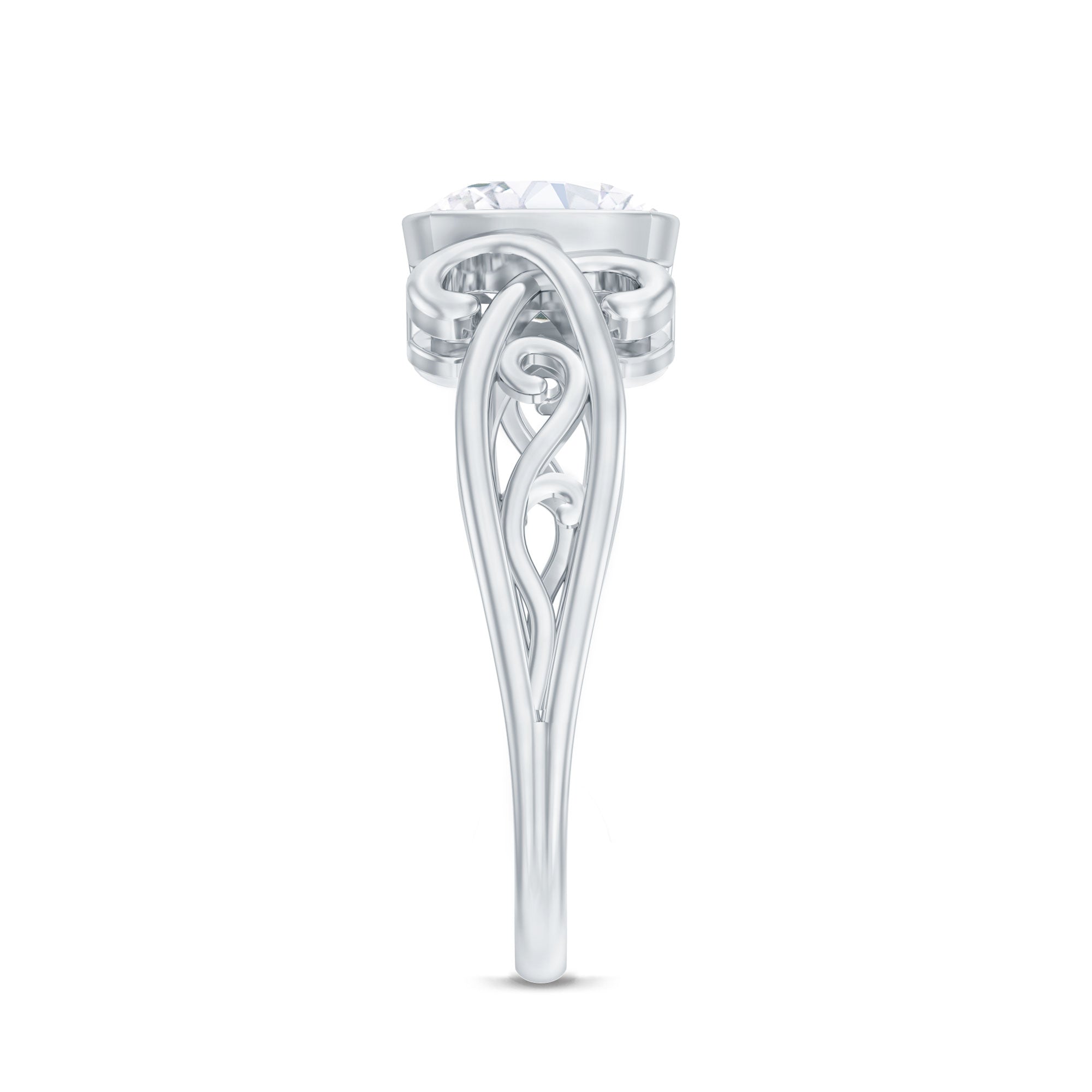 Rosec Jewels-Vintage Style Cushion Moissanite Solitaire Ring in Bezel Setting