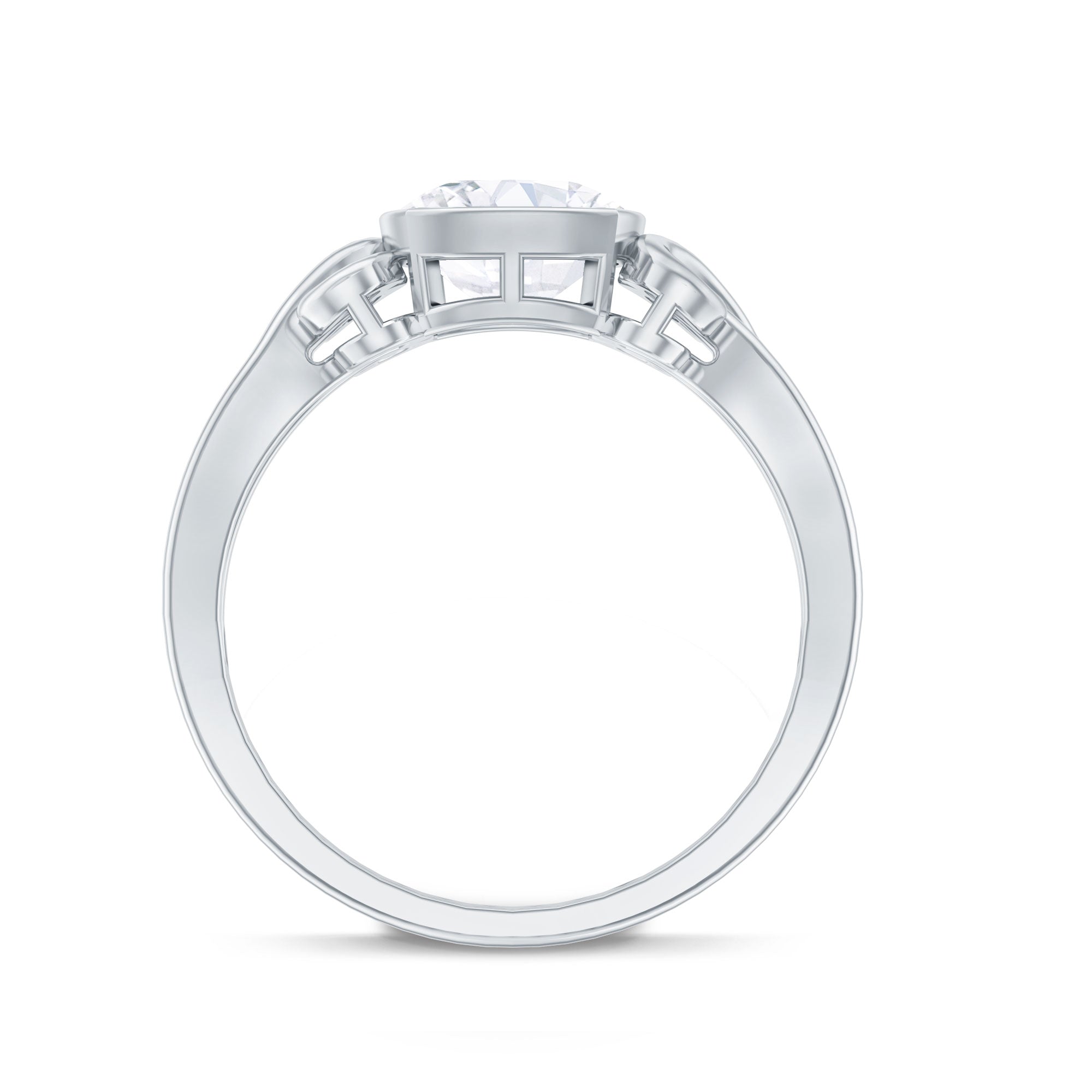 Rosec Jewels-Vintage Style Cushion Moissanite Solitaire Ring in Bezel Setting