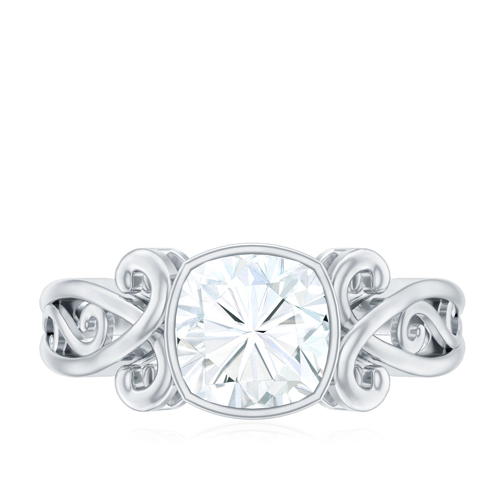 Rosec Jewels-Vintage Style Cushion Moissanite Solitaire Ring in Bezel Setting